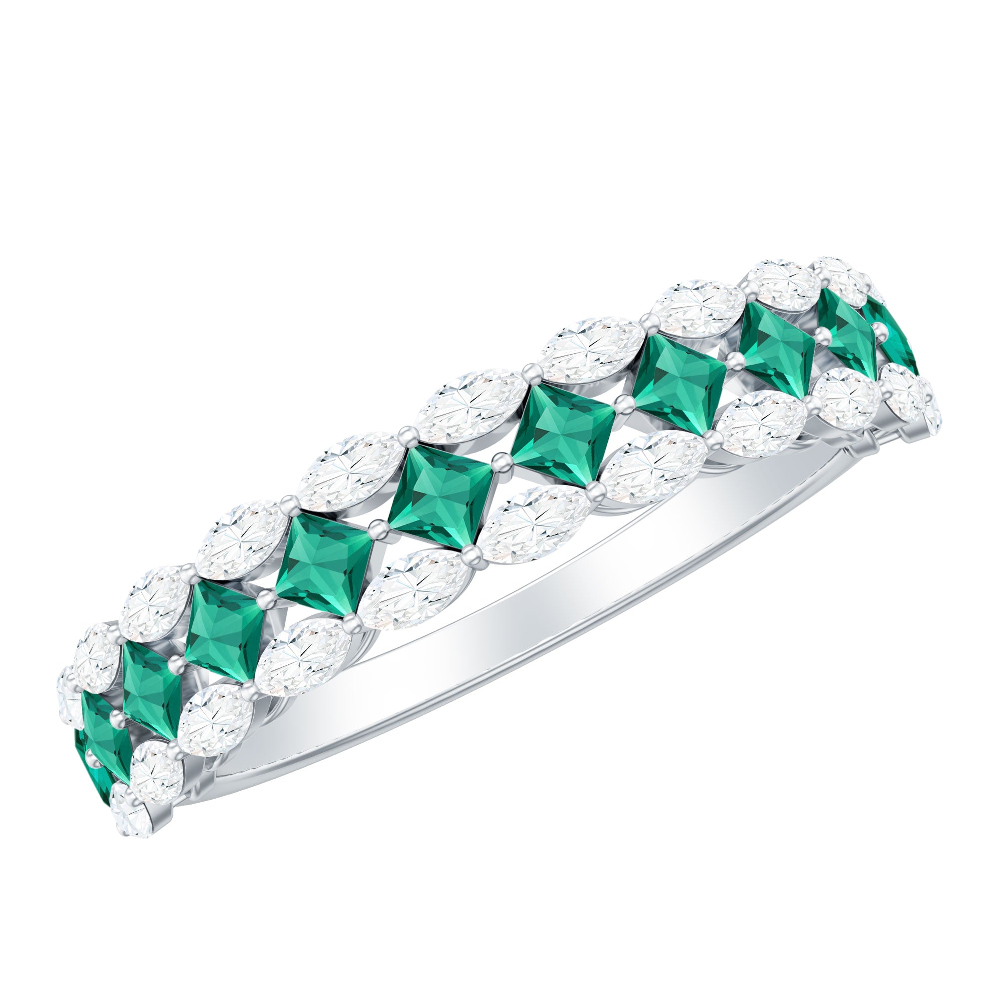 Certified Lab Grown Emerald Half Eternity Wedding Band AAAA - Rosec Jewels