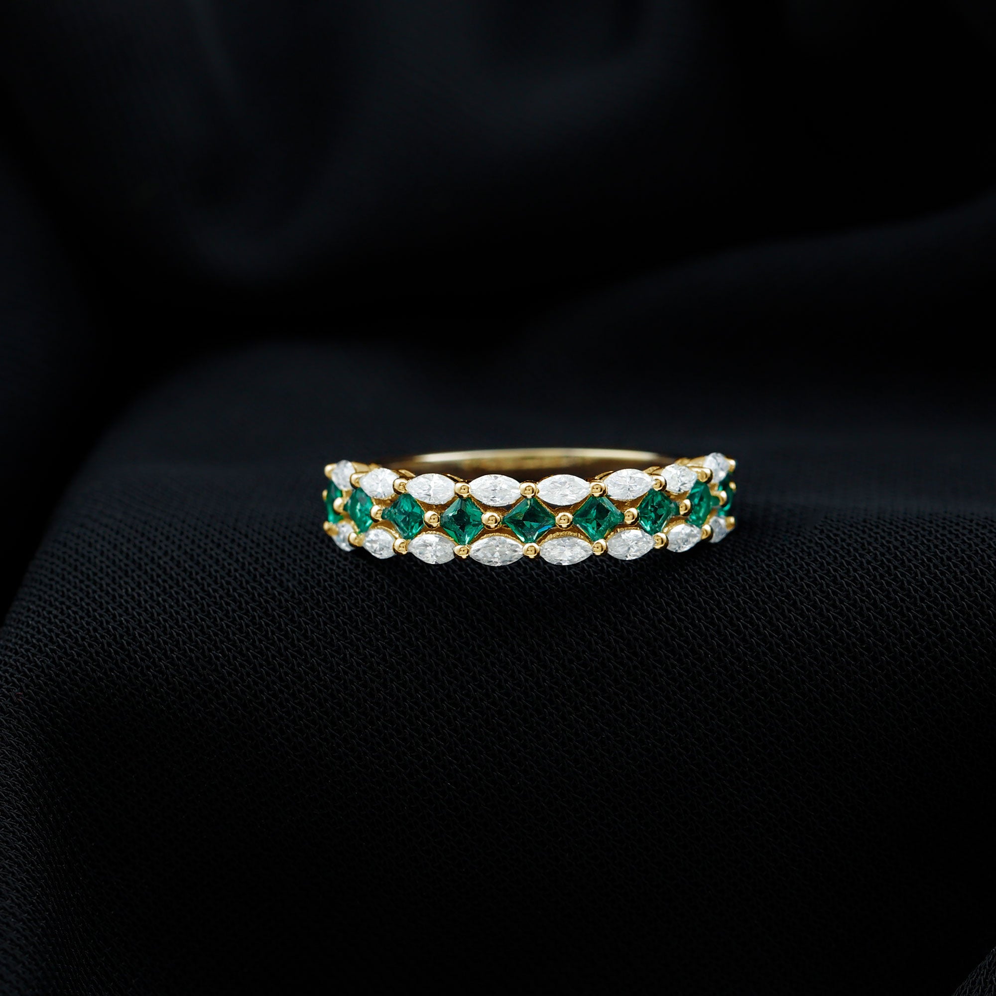 Certified Lab Grown Emerald Half Eternity Wedding Band AAAA - Rosec Jewels