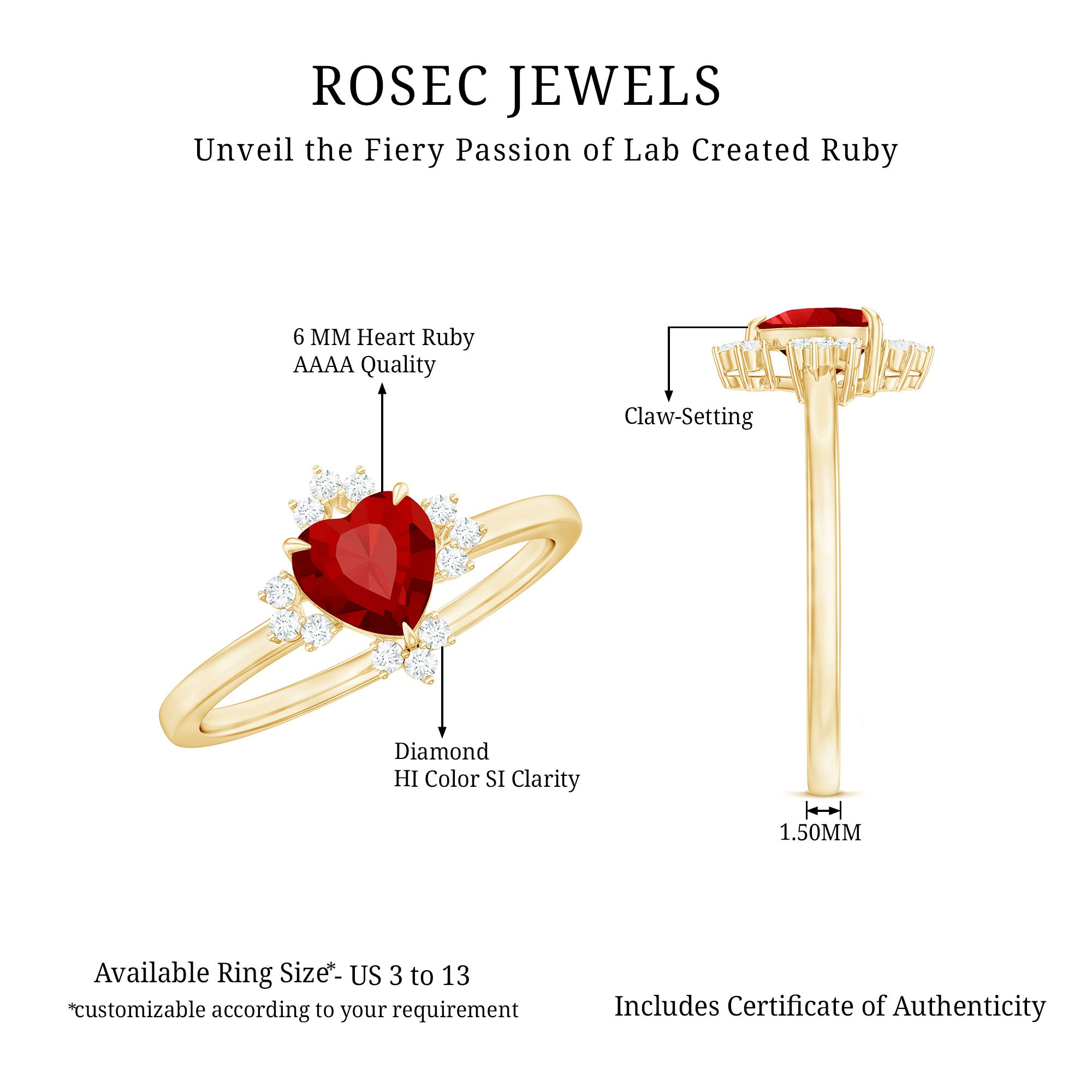 Lab Created Ruby Heart Promise Ring with Diamonds AAAA - Rosec Jewels