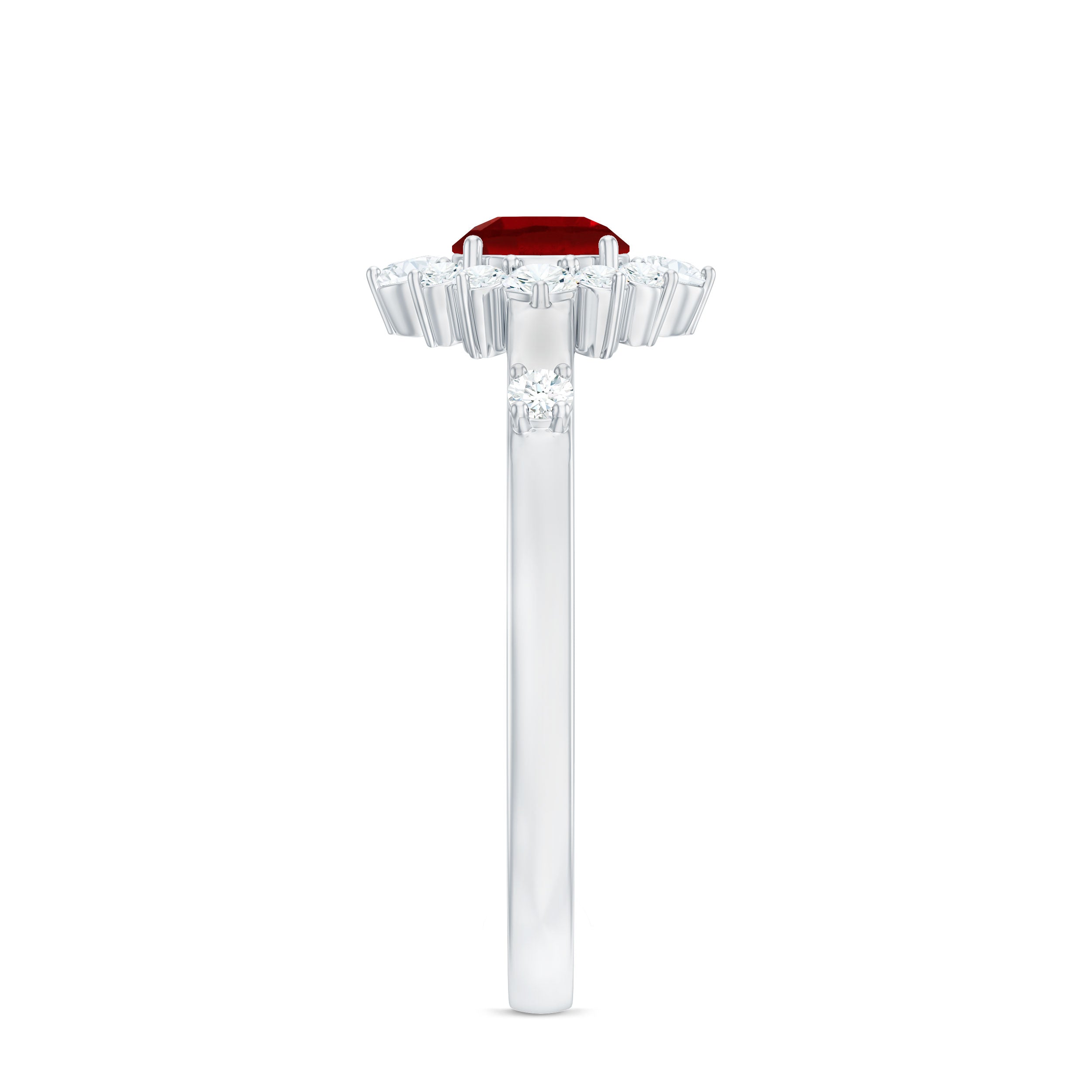 Rosec Jewels-Round Lab Created Ruby Promise Ring with Diamond Halo