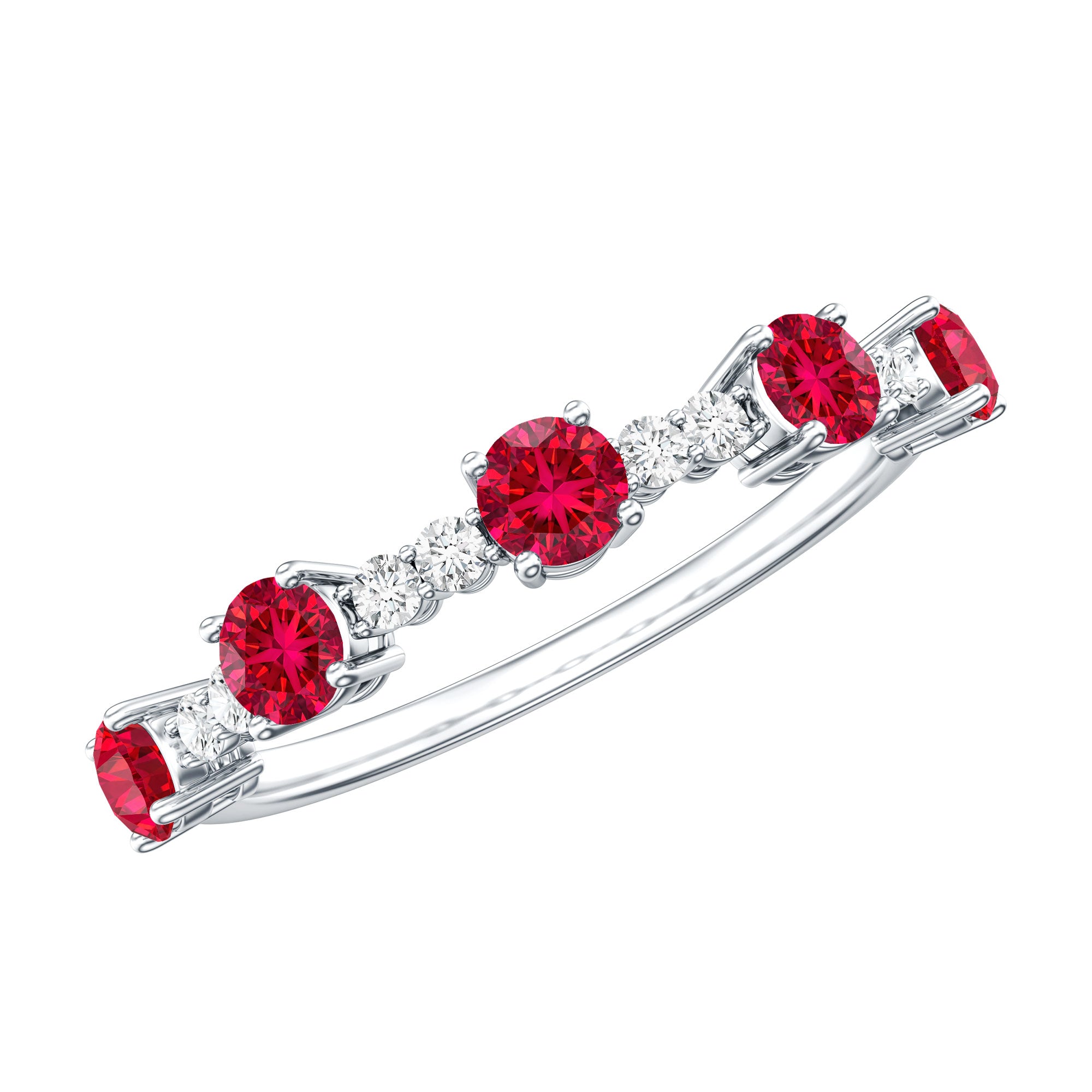 Lab Created Ruby and Diamond Half Eternity Stackable Ring AAAA - Rosec Jewels