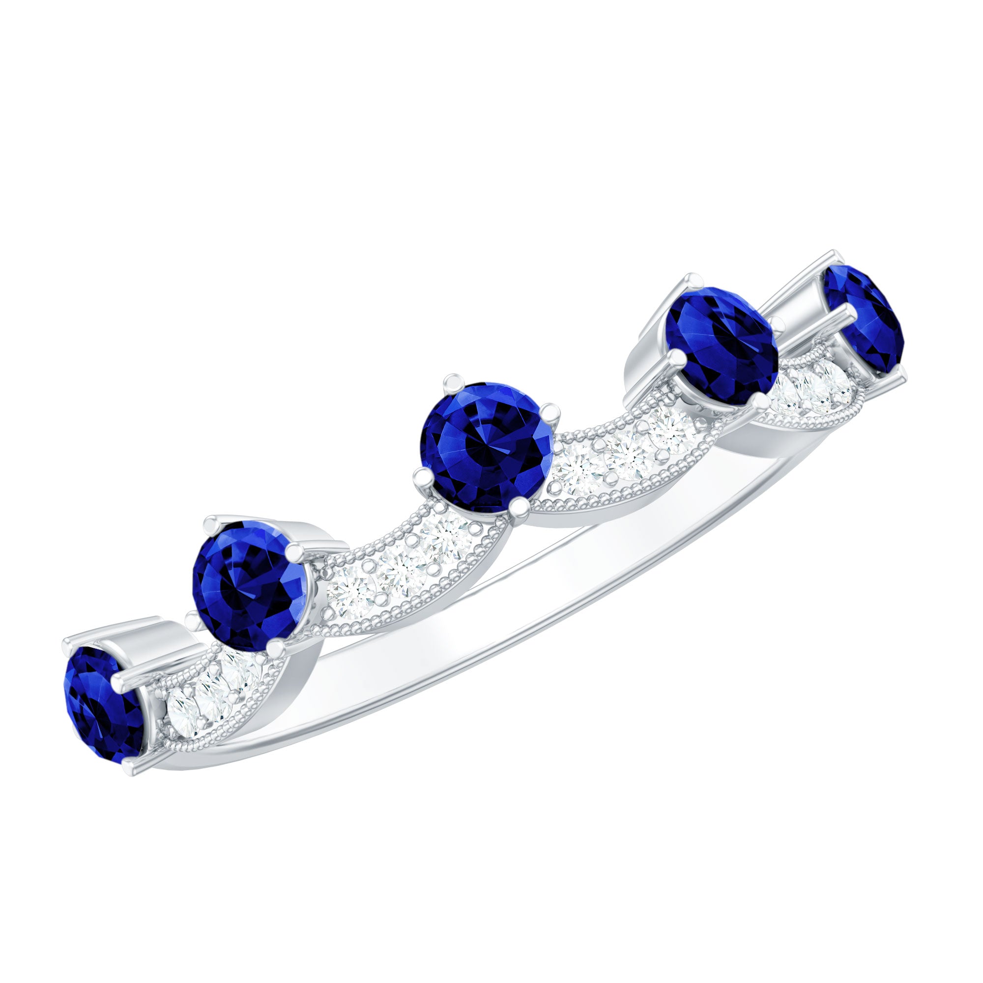 Crown Anniversary Band with Lab Created Blue Sapphire and Diamond
