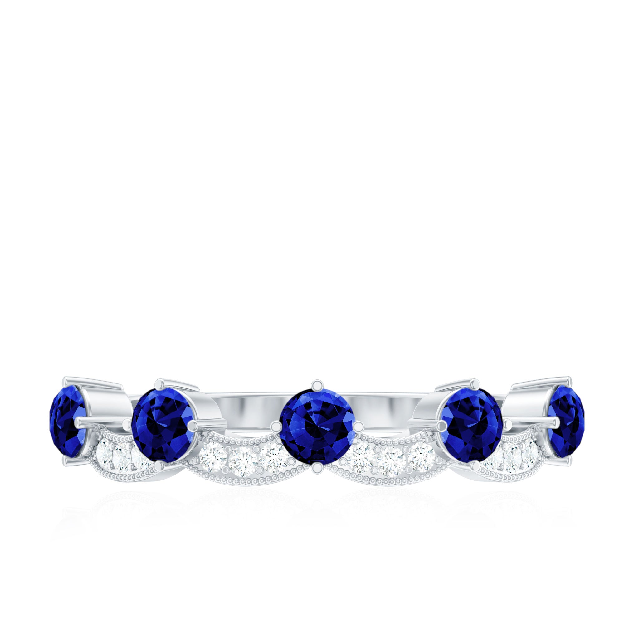 Certified Lab Grown Blue Sapphire Diamond Half Eternity Ring for Anniversary AAAA - Rosec Jewels