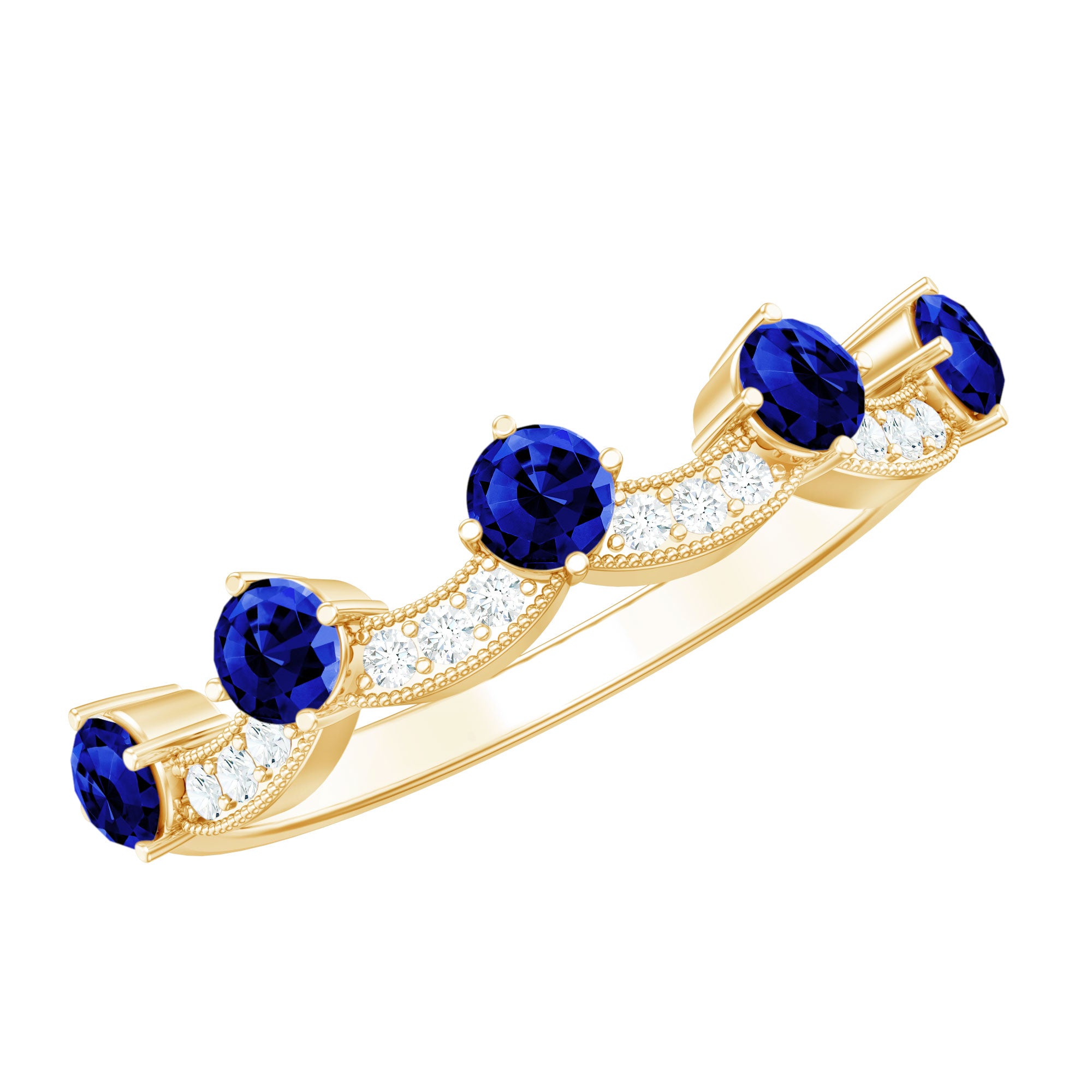 Certified Lab Grown Blue Sapphire Diamond Half Eternity Ring for Anniversary AAAA - Rosec Jewels