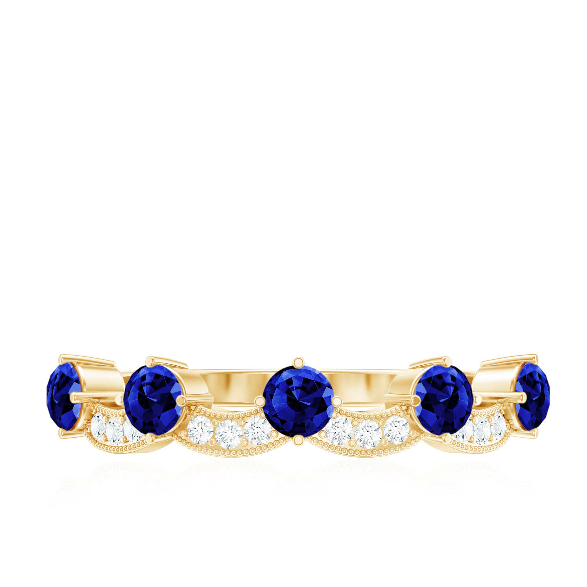 Certified Lab Grown Blue Sapphire Diamond Half Eternity Ring for Anniversary AAAA - Rosec Jewels