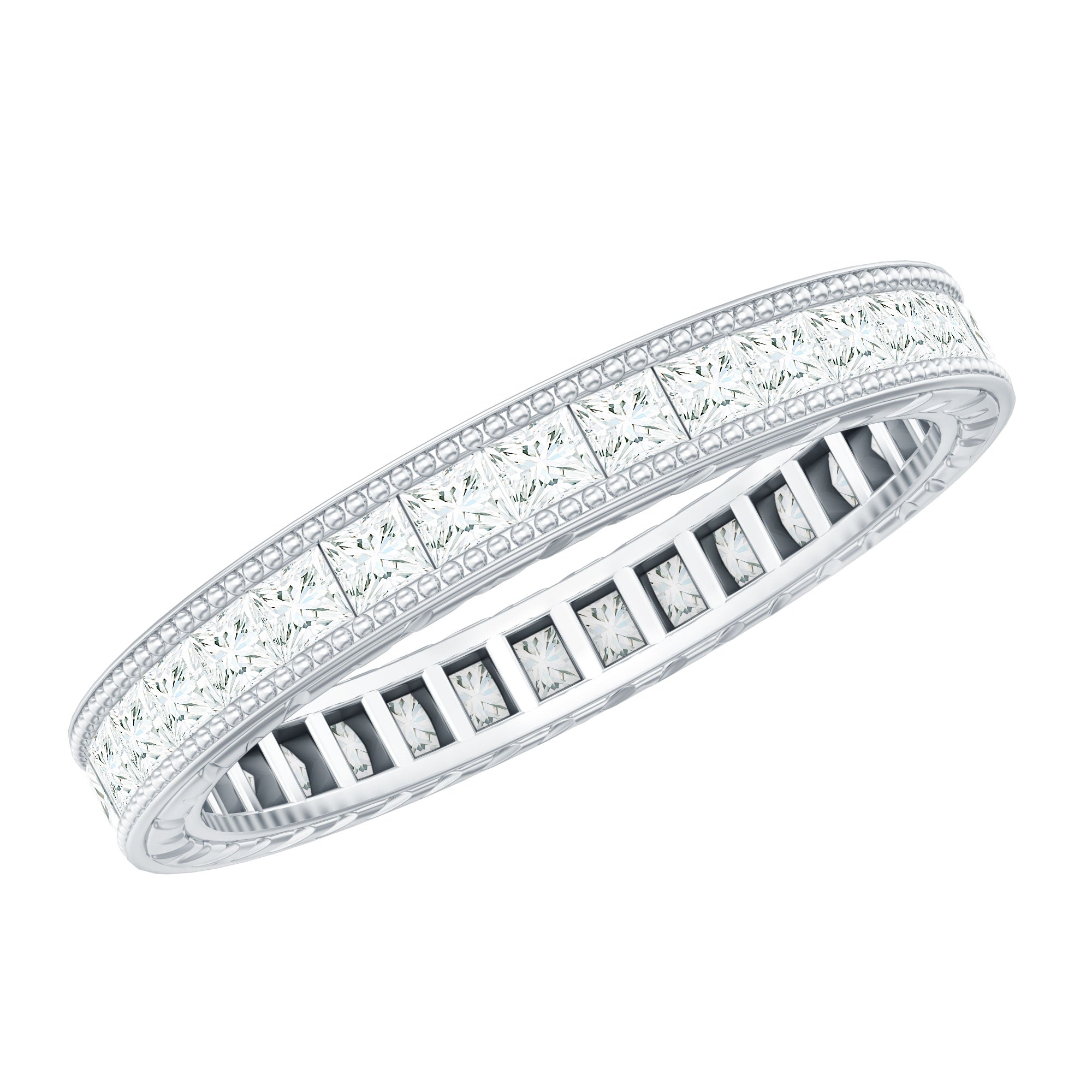 Certified Princess Cut Lab Grown Diamond Eternity Wedding Band Lab - ( EF-VS ) - Rosec Jewels