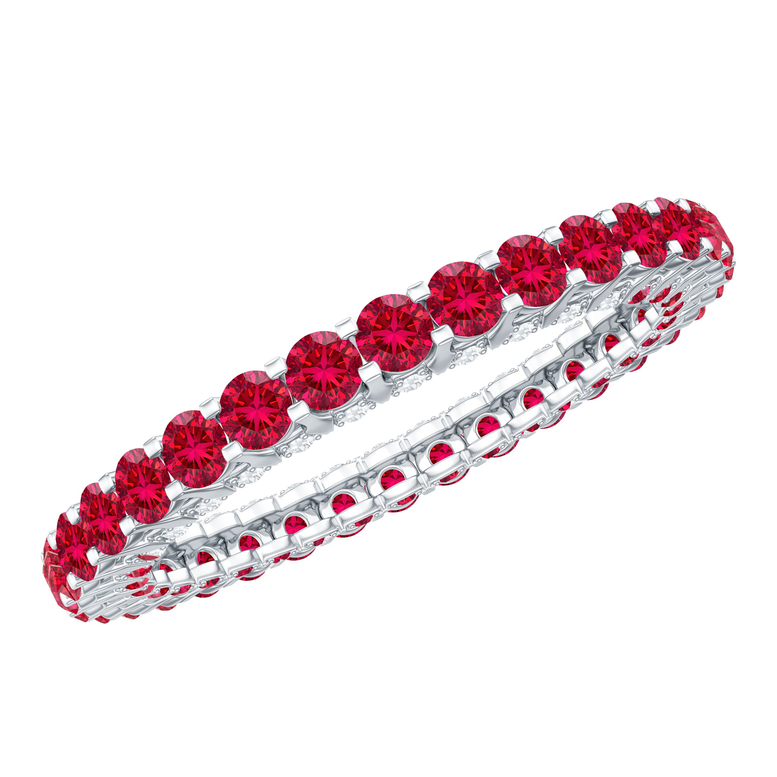 Round Shape Lab Grown Ruby and Diamond Eternity Wedding Band AAAA - Rosec Jewels