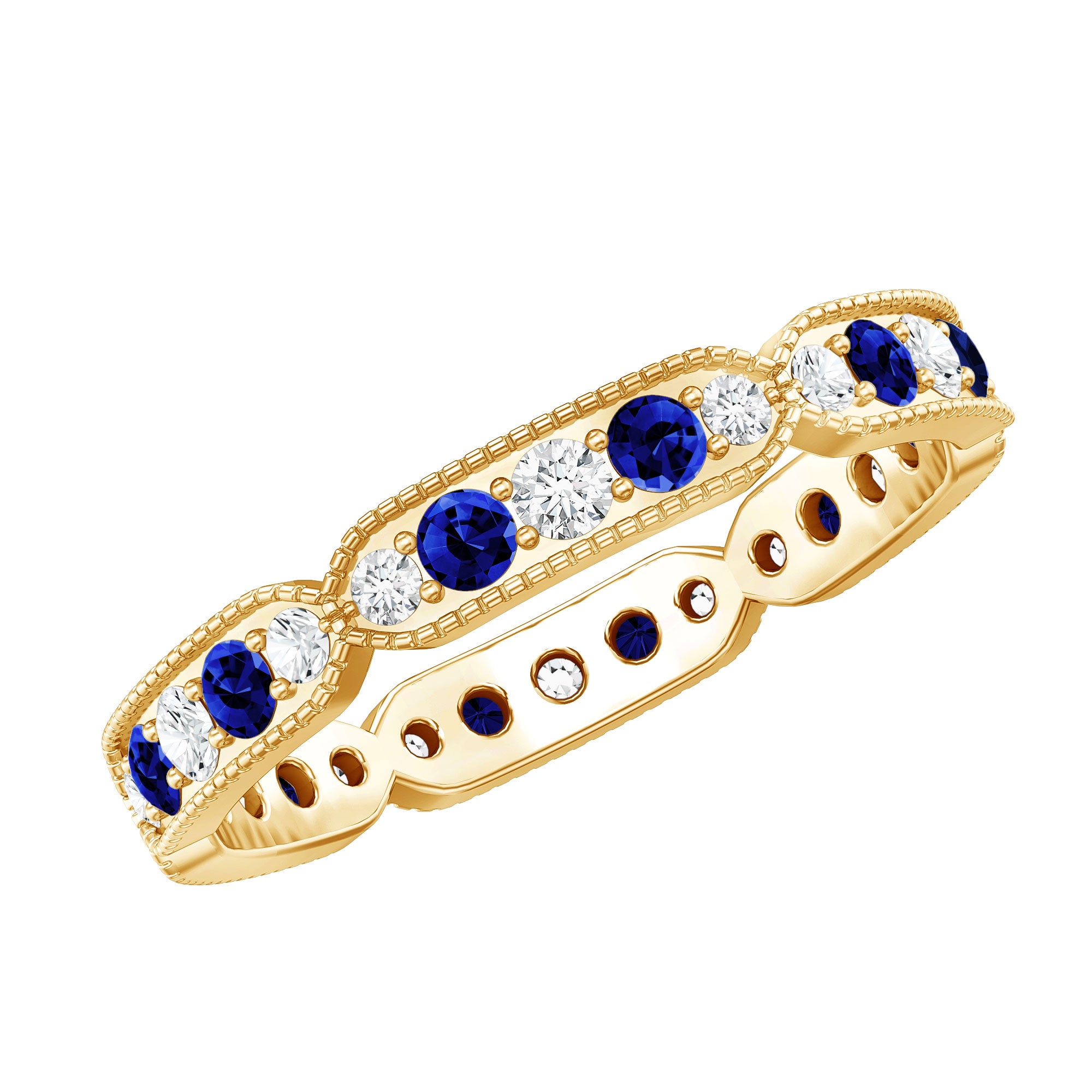 Certified Lab Grown Blue Sapphire Diamond Eternity Ring for Anniversary AAAA - Rosec Jewels