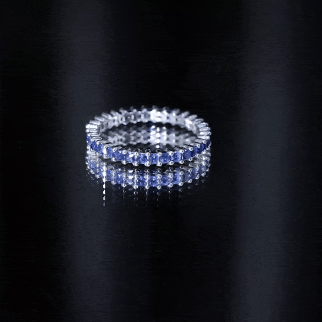 Princess Cut Certified Lab Created Blue Sapphire Full Eternity Ring AAAA - Rosec Jewels