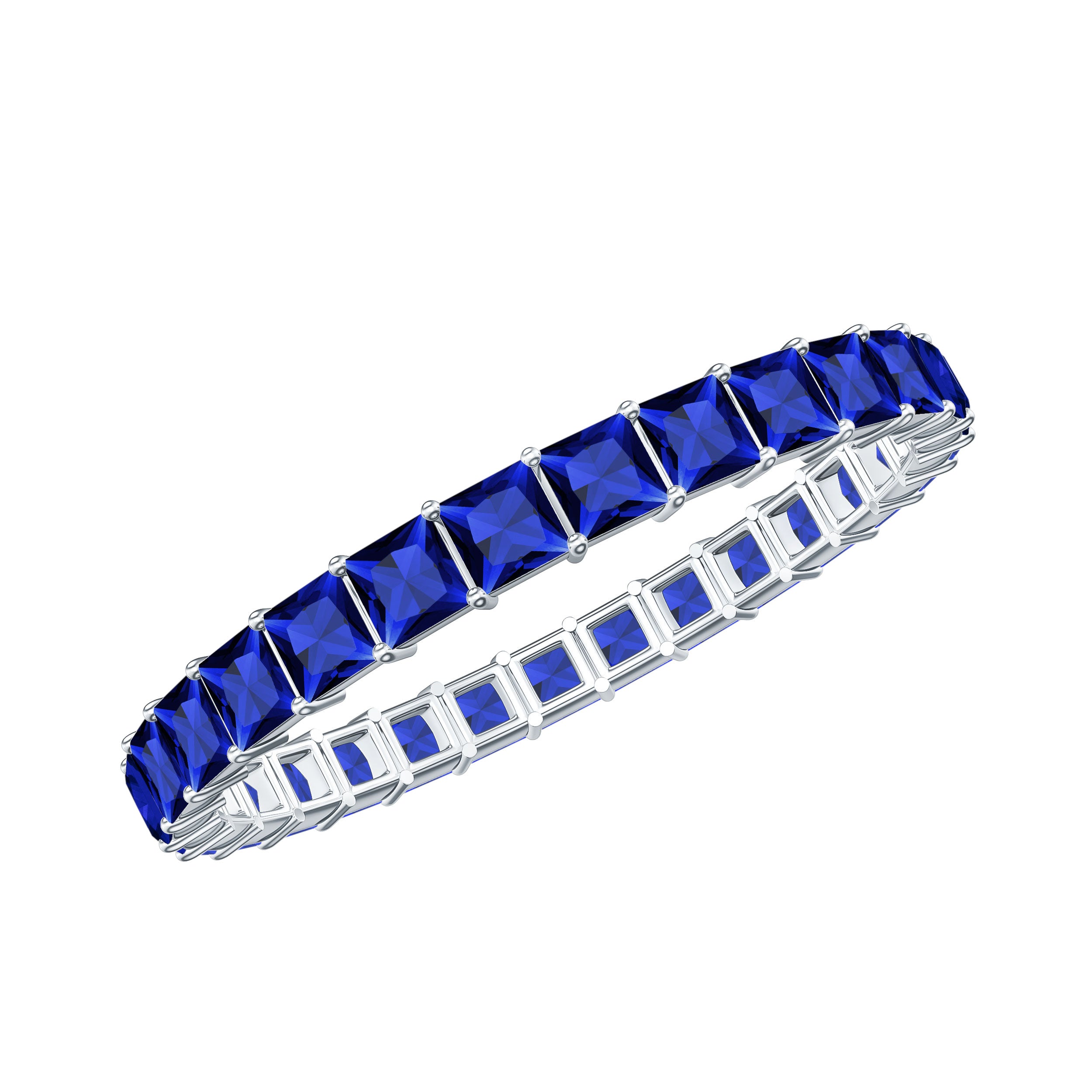 Princess Cut Certified Lab Created Blue Sapphire Full Eternity Ring AAAA - Rosec Jewels