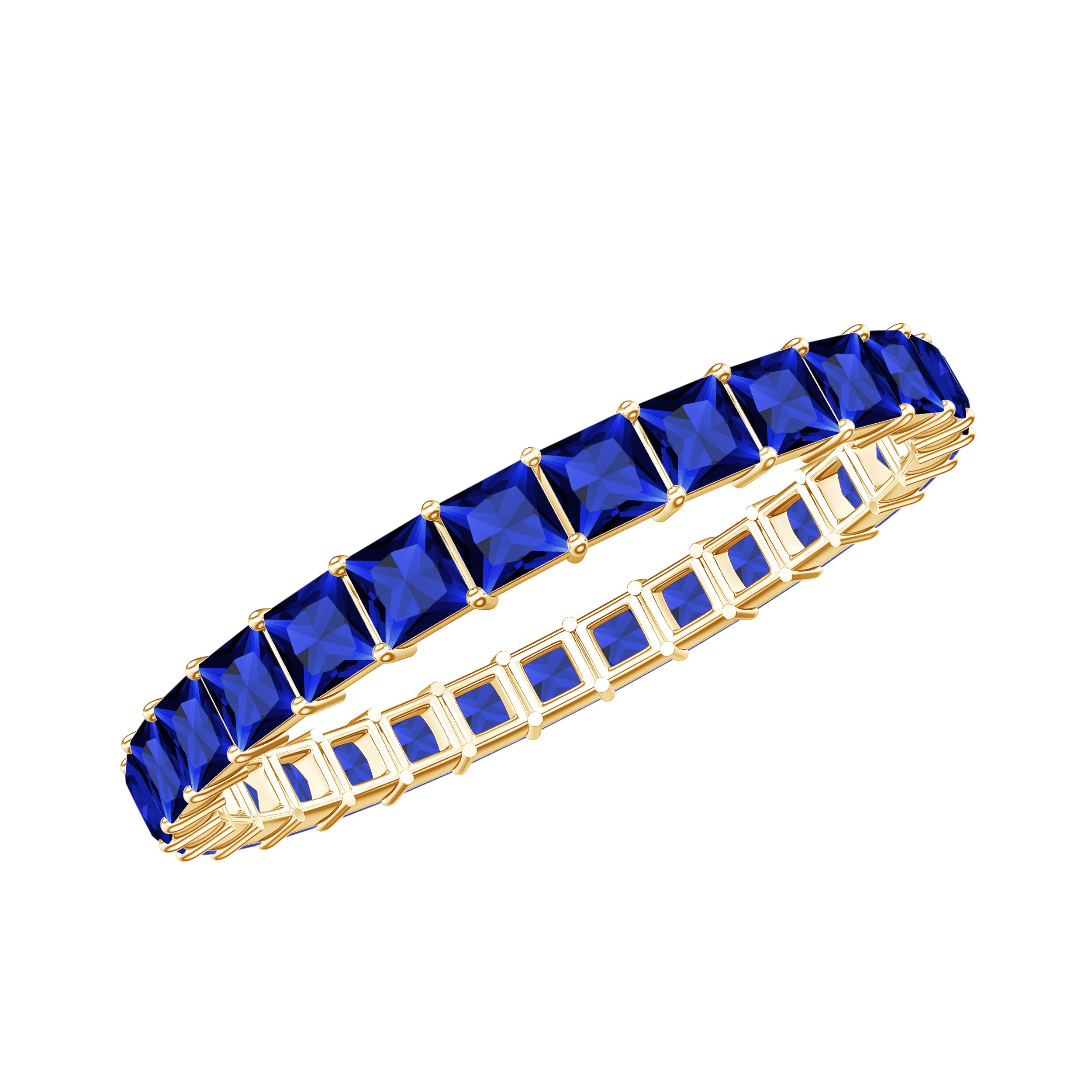 Princess Cut Certified Lab Created Blue Sapphire Full Eternity Ring AAAA - Rosec Jewels