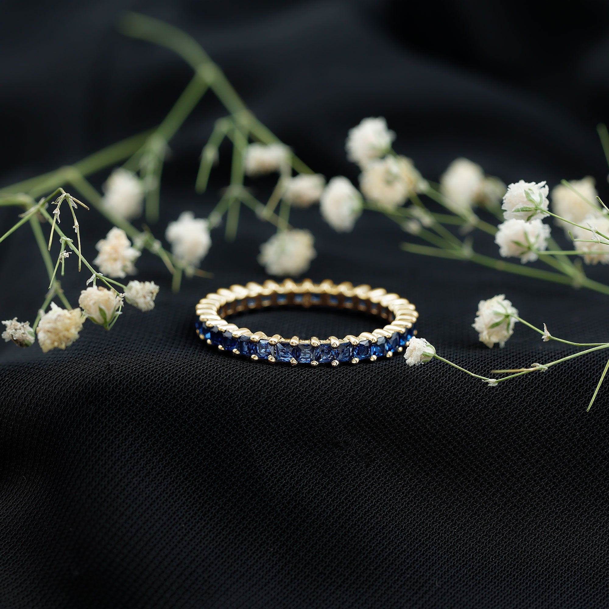 Princess Cut Certified Lab Created Blue Sapphire Full Eternity Ring AAAA - Rosec Jewels