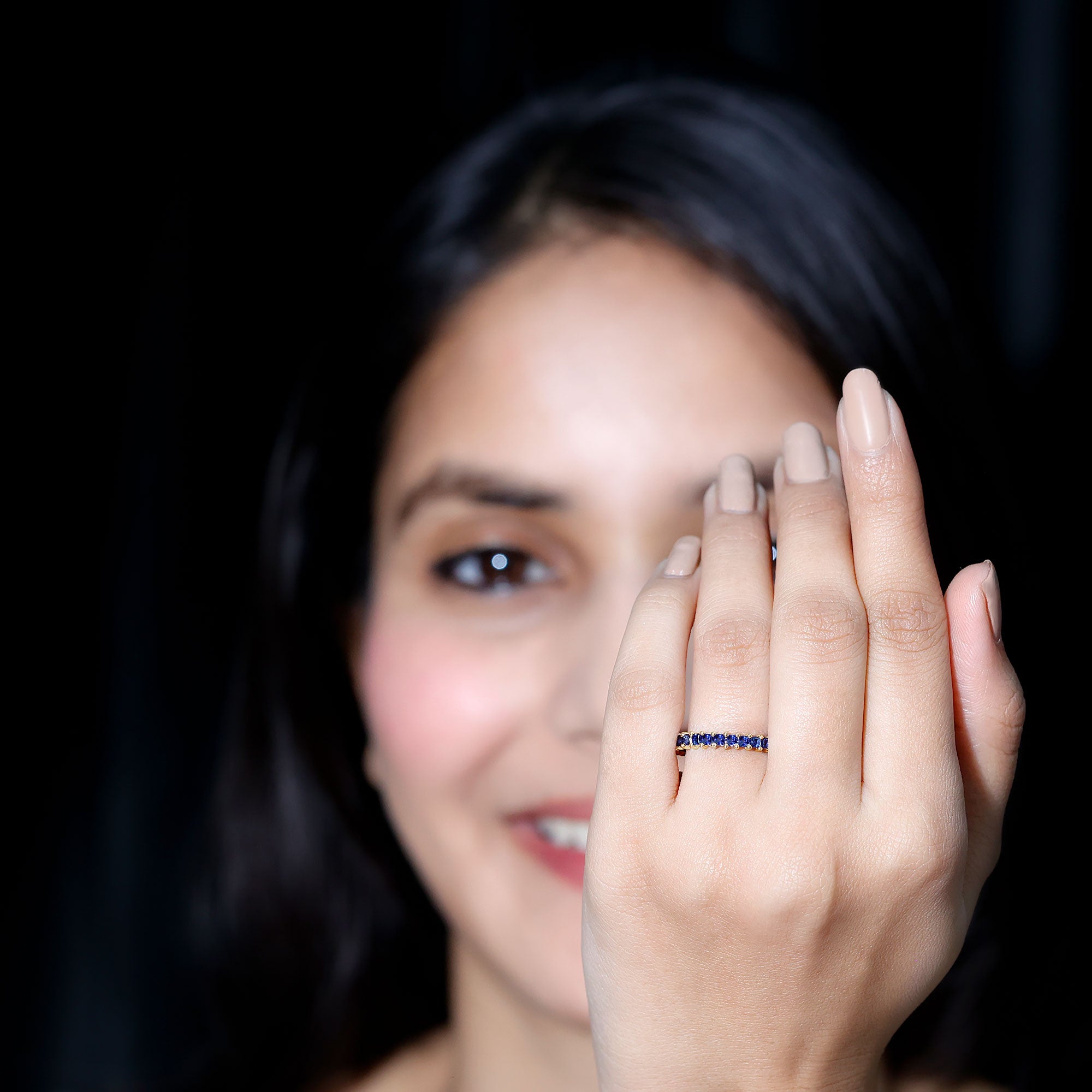 Princess Cut Certified Lab Created Blue Sapphire Full Eternity Ring AAAA - Rosec Jewels