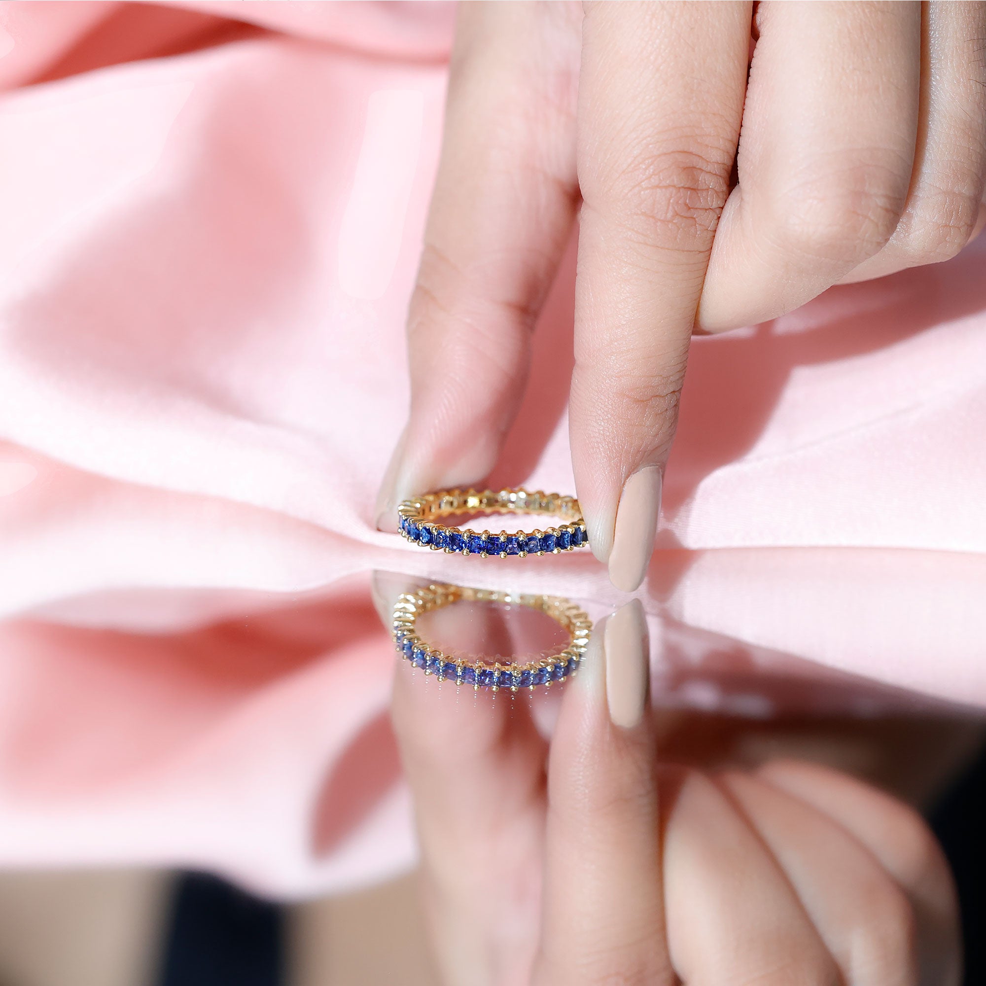 Princess Cut Certified Lab Created Blue Sapphire Full Eternity Ring AAAA - Rosec Jewels