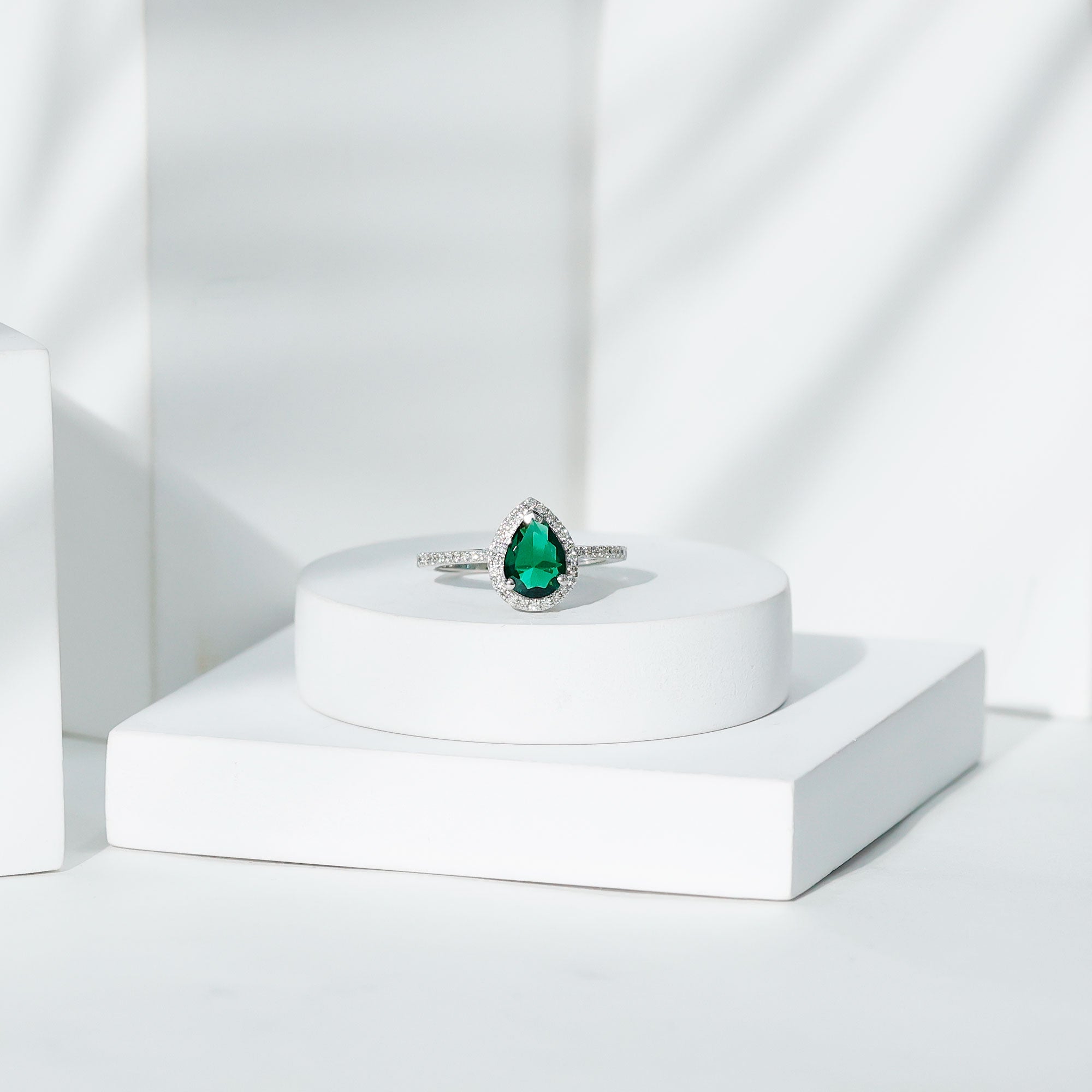 Certified Lab Grown Emerald Teardrop Engagement Ring with Diamond Halo AAAA - Rosec Jewels