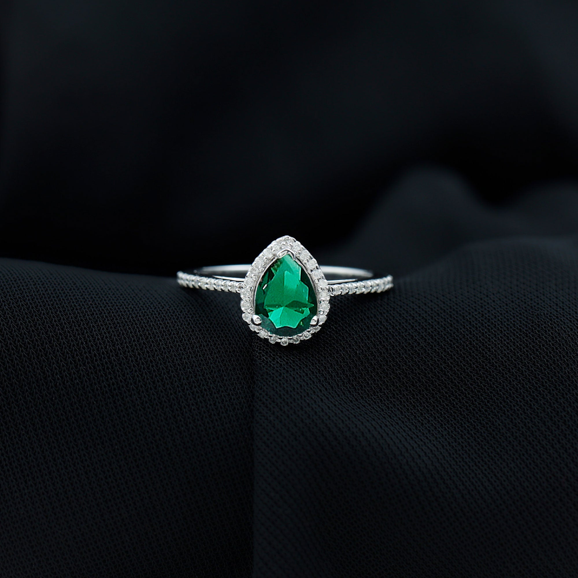 Certified Lab Grown Emerald Teardrop Engagement Ring with Diamond Halo AAAA - Rosec Jewels
