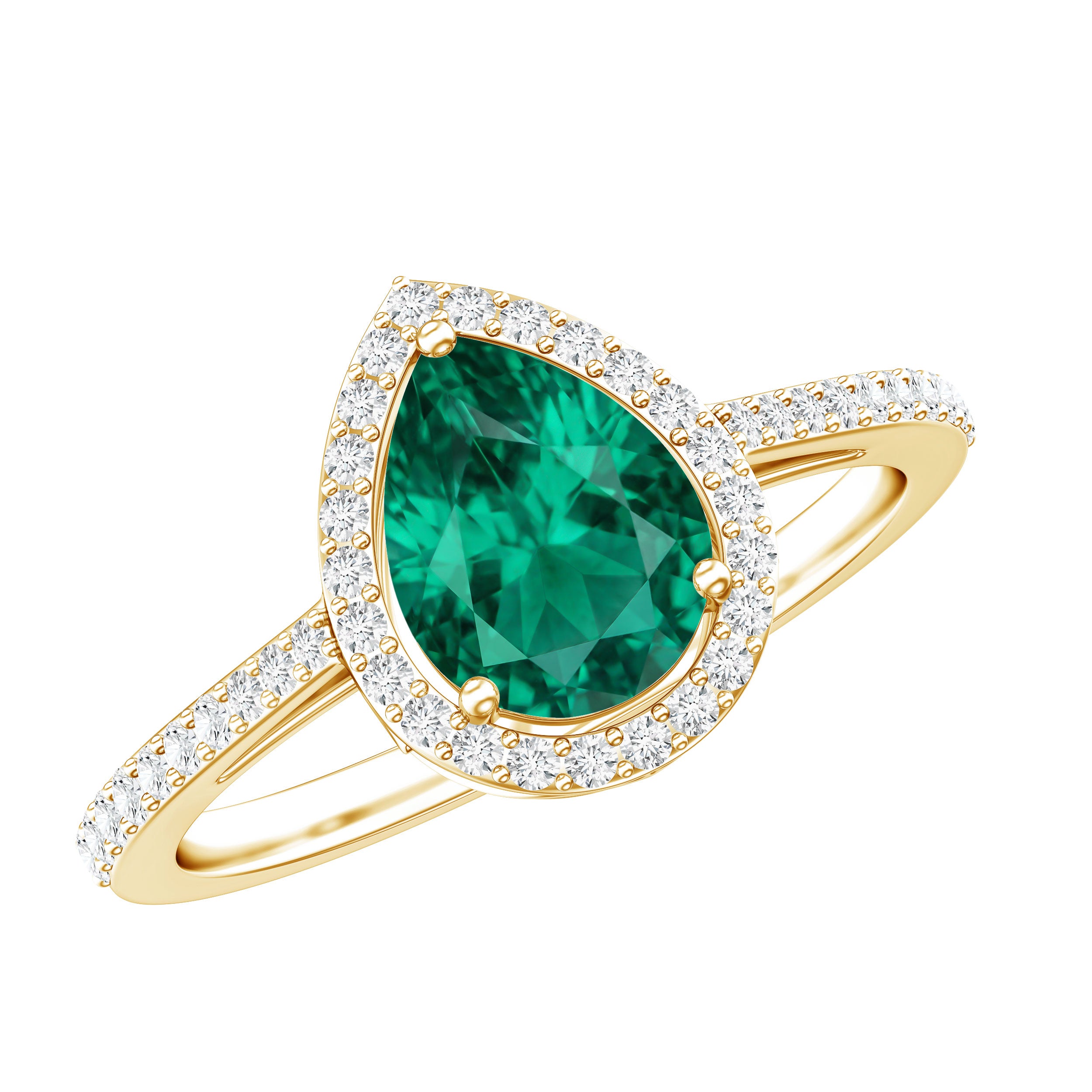 Certified Lab Grown Emerald Teardrop Engagement Ring with Diamond Halo AAAA - Rosec Jewels