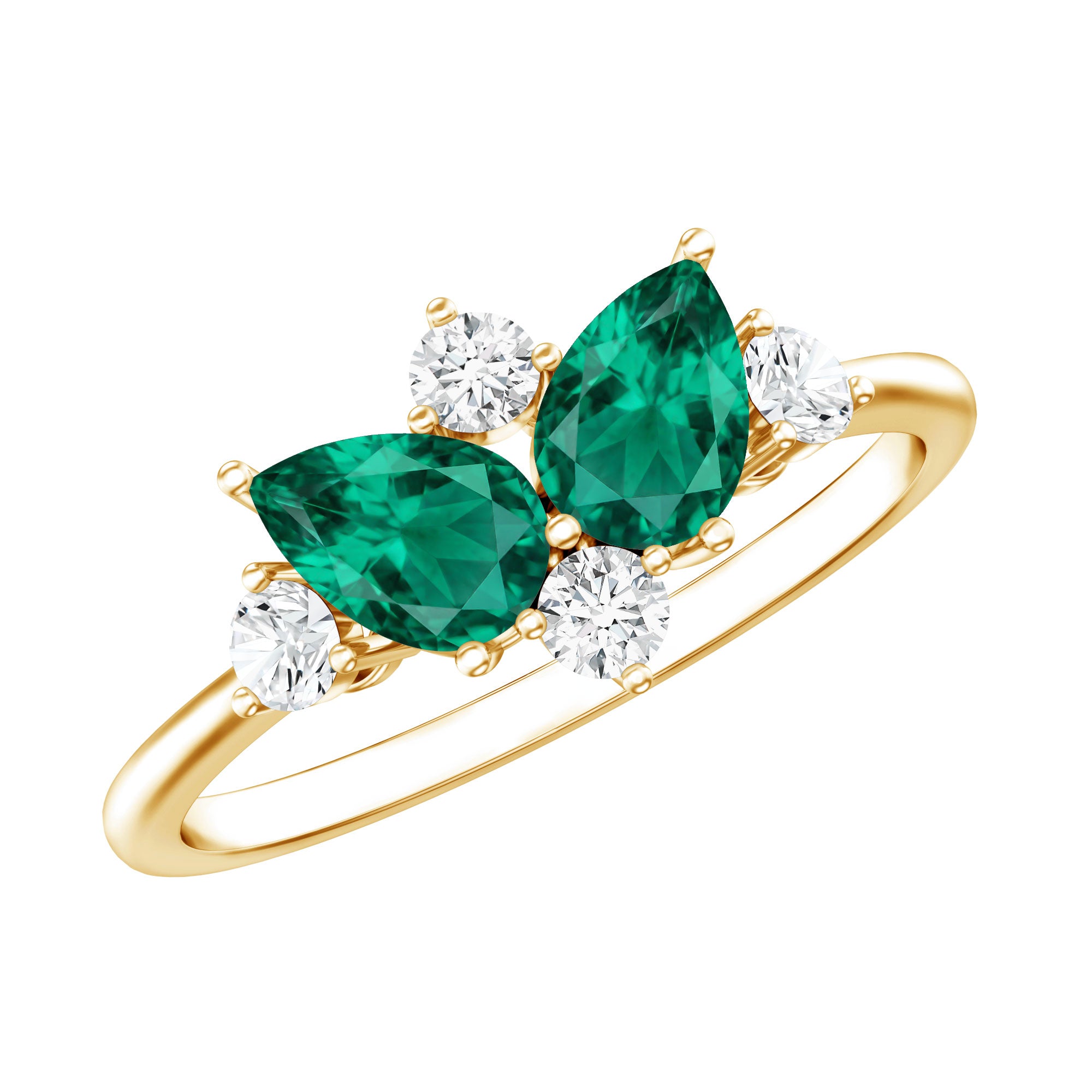 Designer Pear Shape Lab Grown Emerald Toi Et Moi Engagement Ring with Diamond AAAA - Rosec Jewels