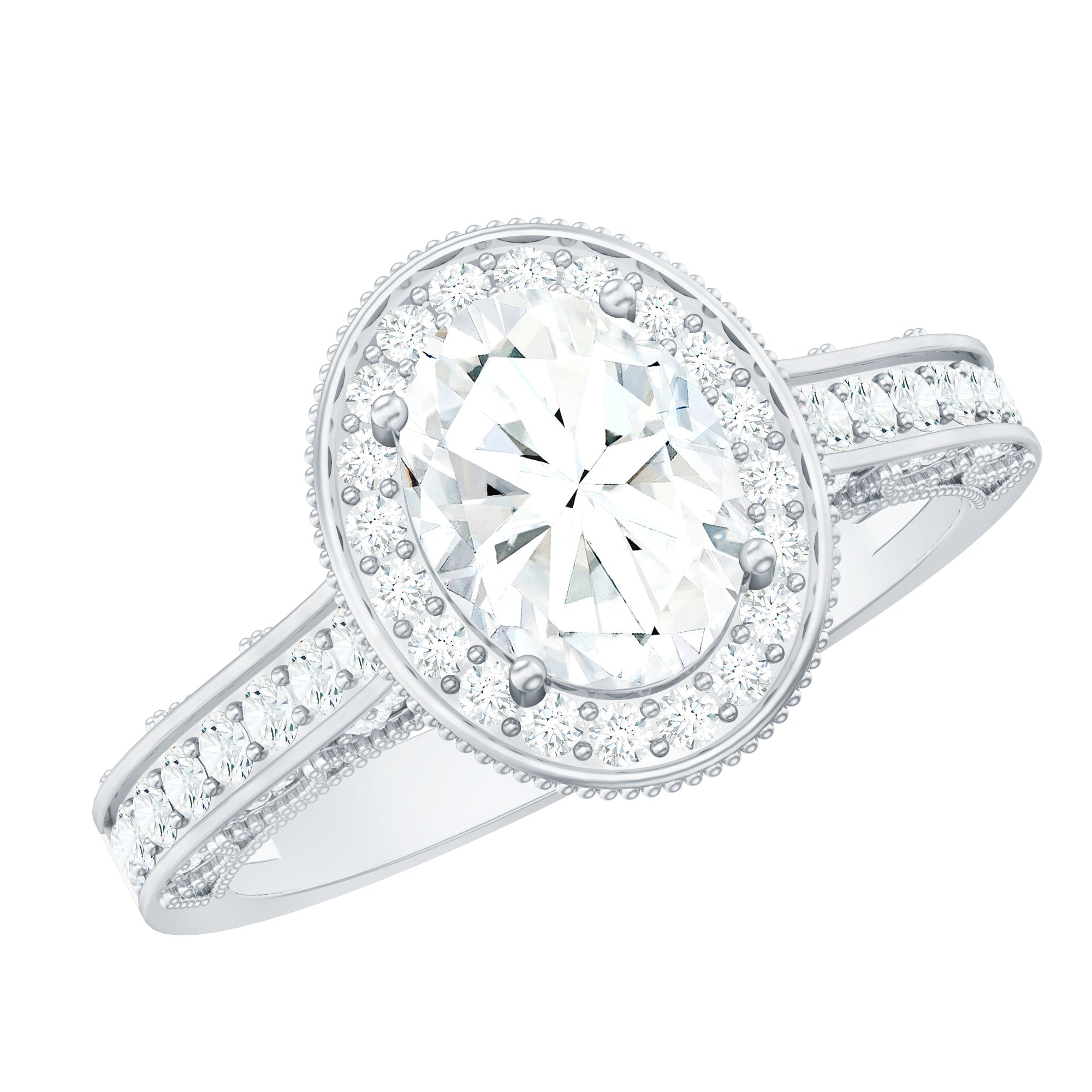 6X8 MM Oval Moissanite Victorian Engagement Ring with Halo