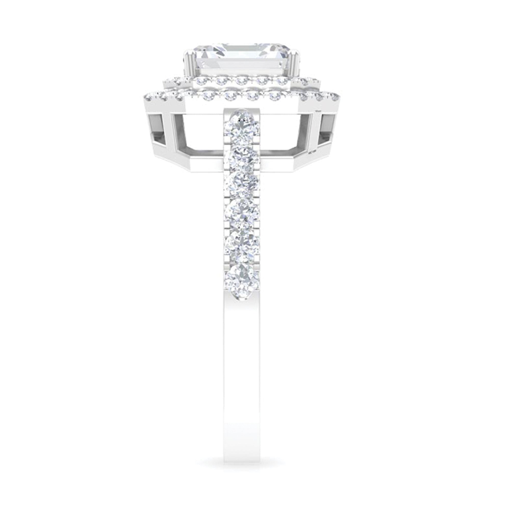 Certified Asscher Cut Moissanite Double Halo Engagement Ring D-VS1 - Rosec Jewels