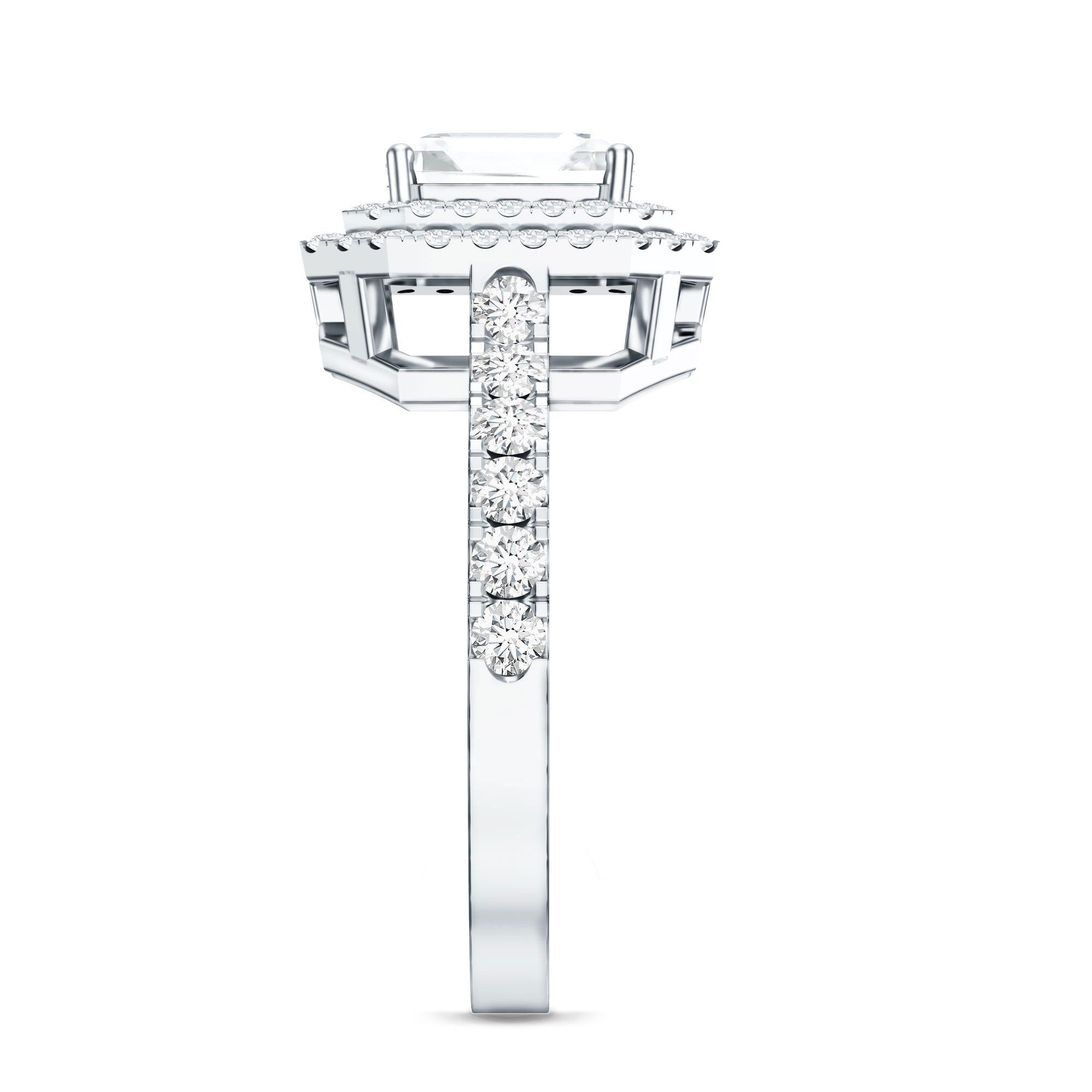Certified Asscher Cut Moissanite Double Halo Engagement Ring D-VS1 - Rosec Jewels