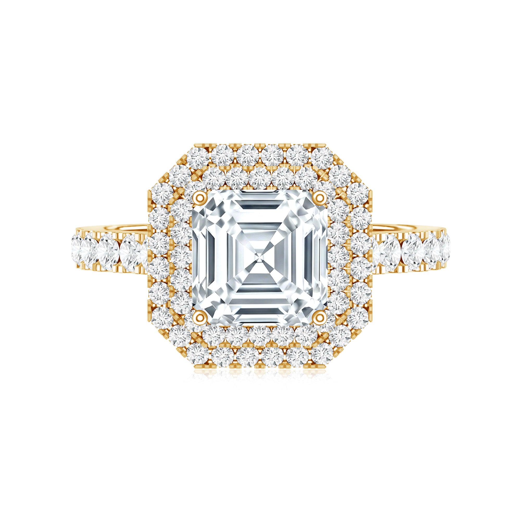 Certified Asscher Cut Moissanite Double Halo Engagement Ring D-VS1 - Rosec Jewels