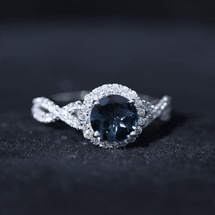 2 Carat Round London Blue Topaz Crossover Engagement Ring with Diamond Halo AAA - Rosec Jewels