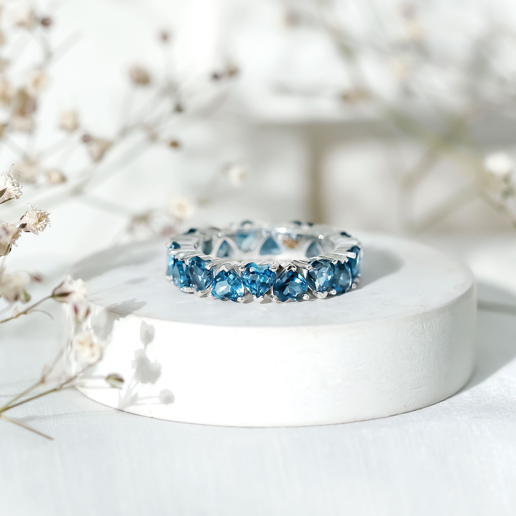 Rosec Jewels-London Blue Topaz Heart Eternity Band Ring
