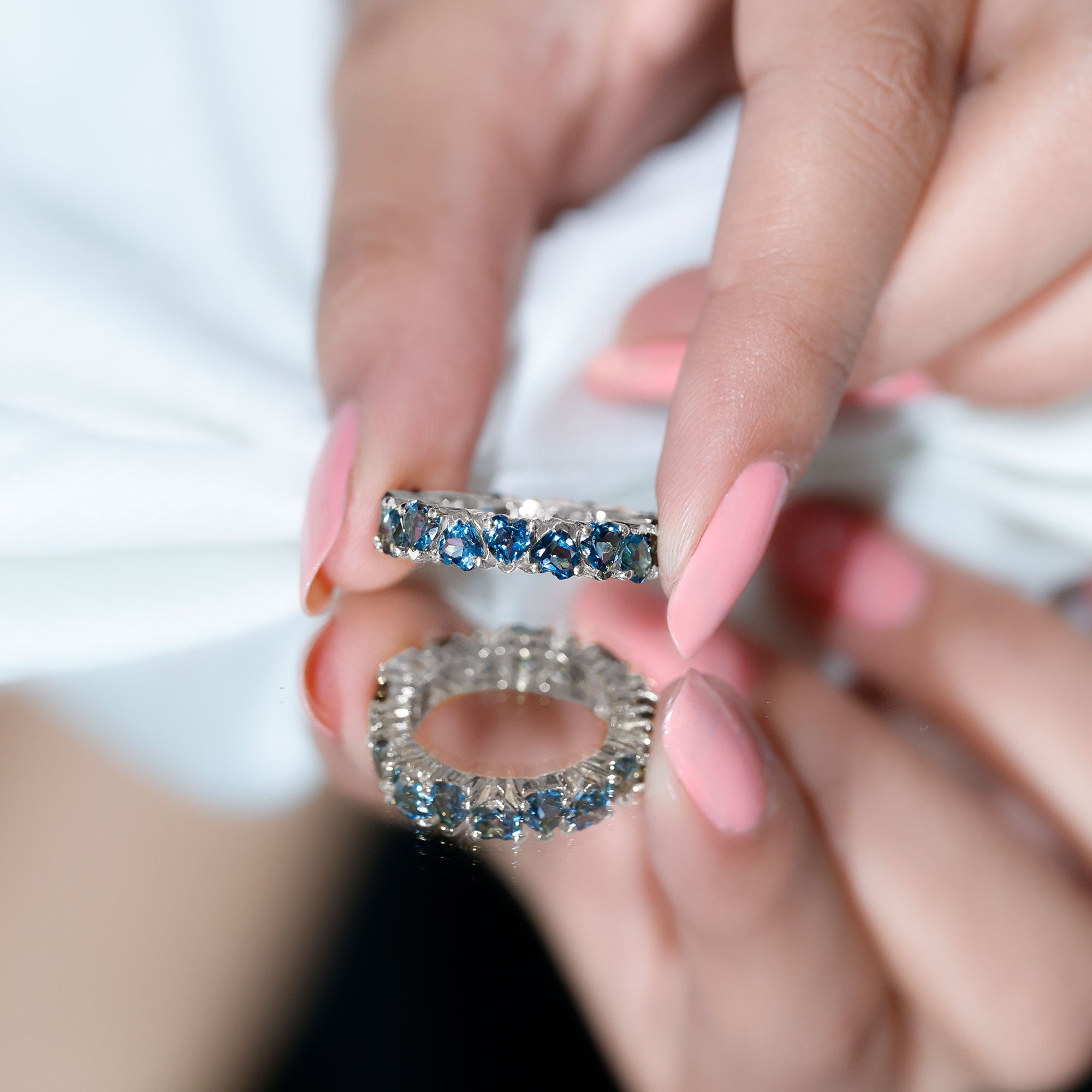Rosec Jewels-London Blue Topaz Heart Eternity Band Ring