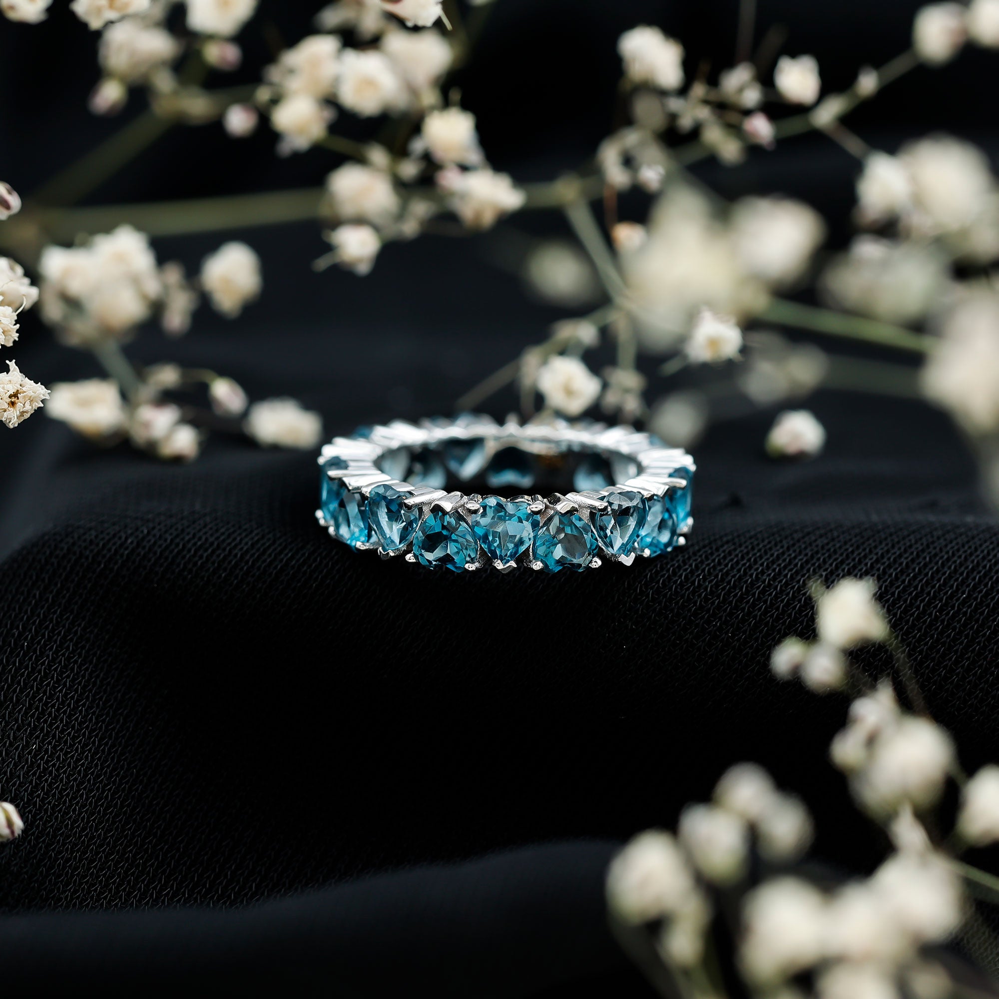 Rosec Jewels-London Blue Topaz Heart Eternity Band Ring
