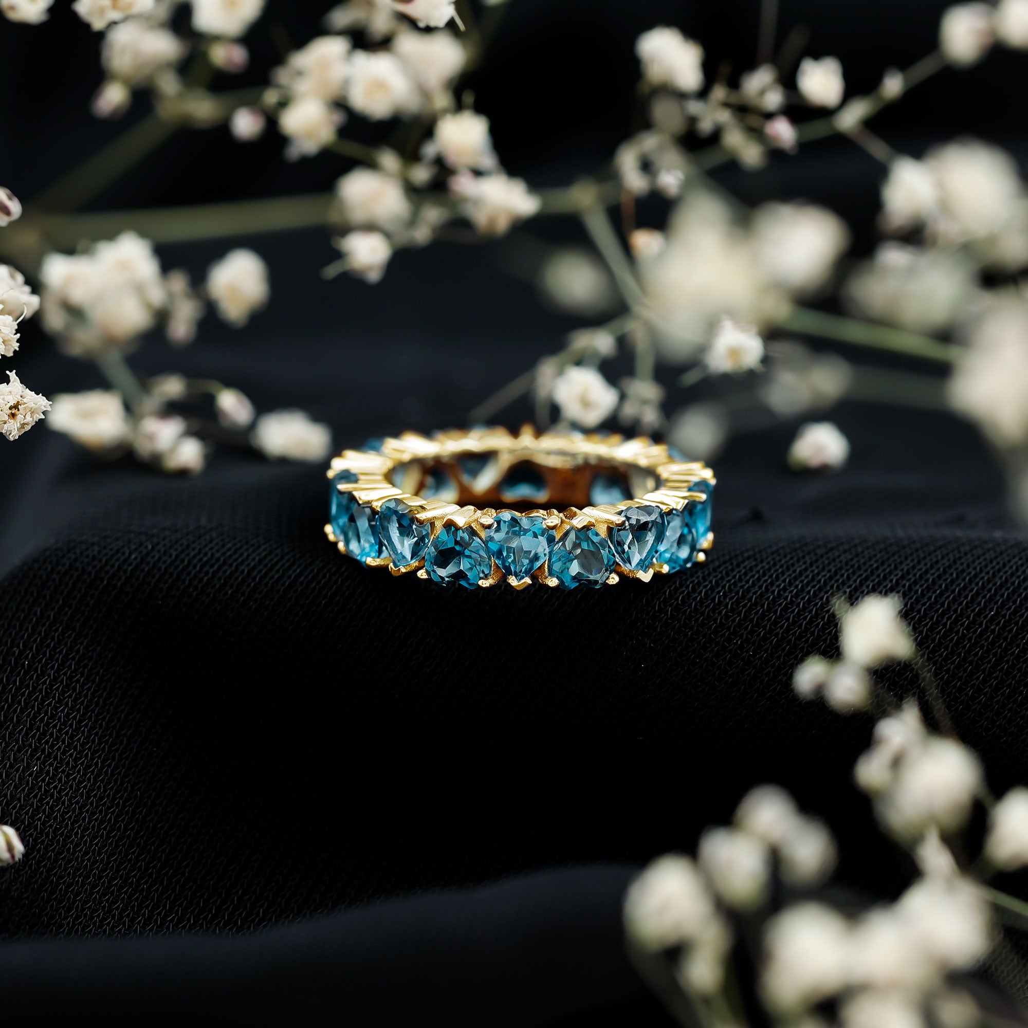 Rosec Jewels-London Blue Topaz Heart Eternity Band Ring