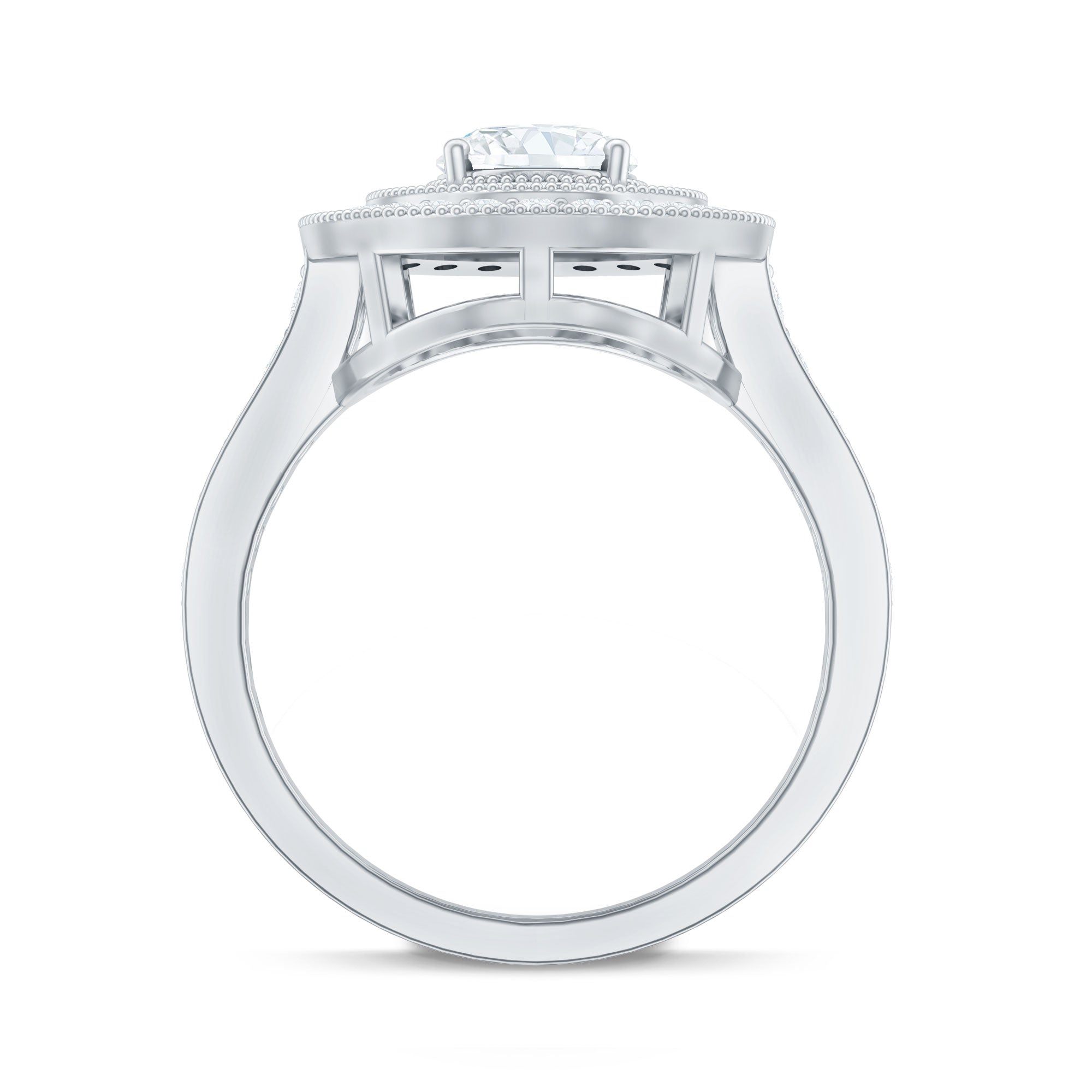 Rosec Jewels-Milgrain Embellished Oval Moissanite Double Halo Engagement Ring