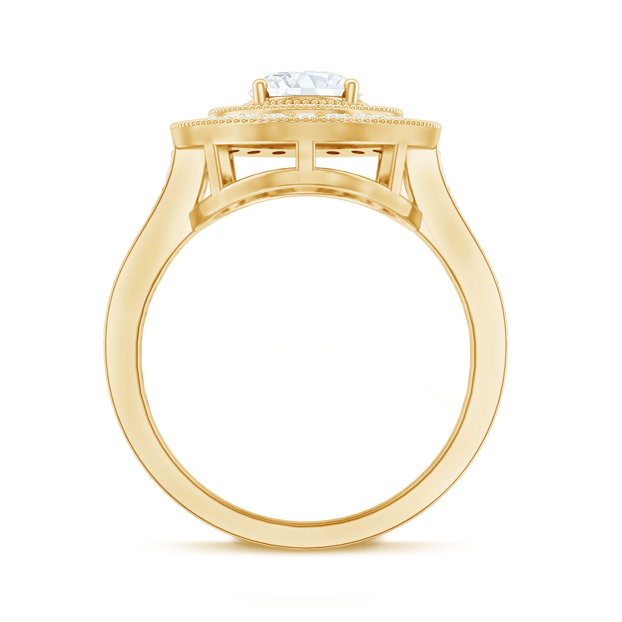 Rosec Jewels-Milgrain Embellished Oval Moissanite Double Halo Engagement Ring