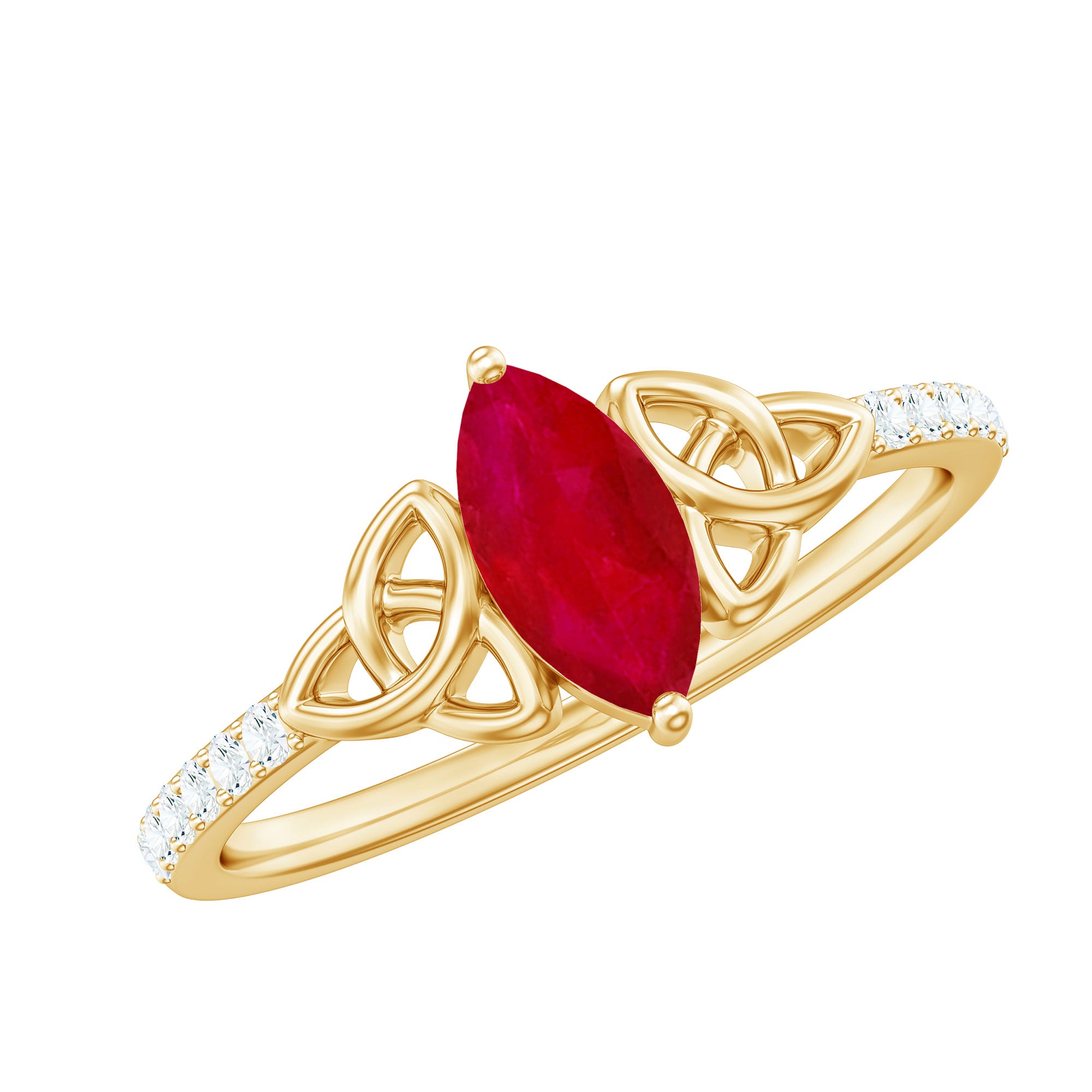 Natural 0.75 Carat Marquise Ruby Diamond Engagement Ring with Celtic Knot AAA - Rosec Jewels