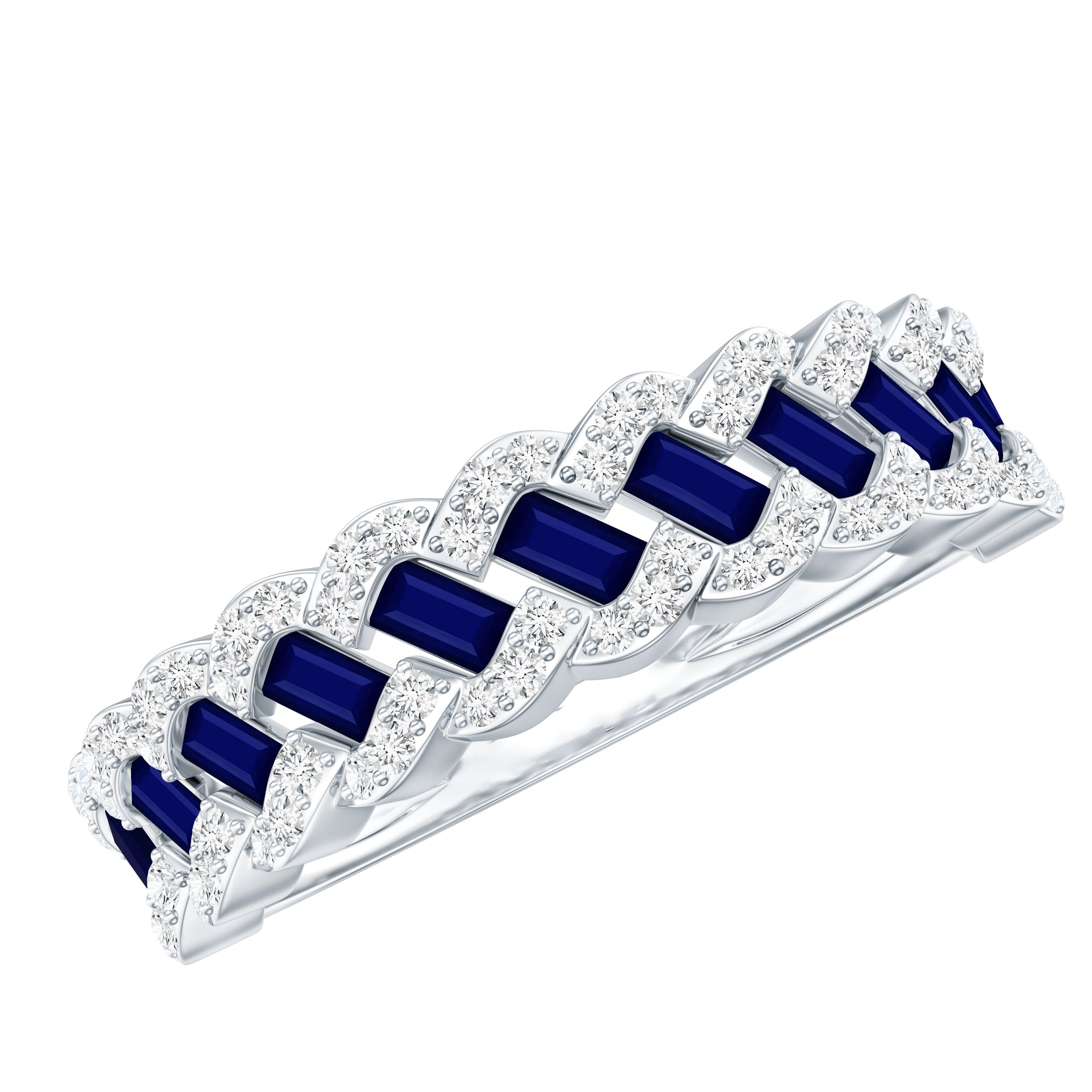 Certified Blue Sapphire Diamond Braided Wedding Ring