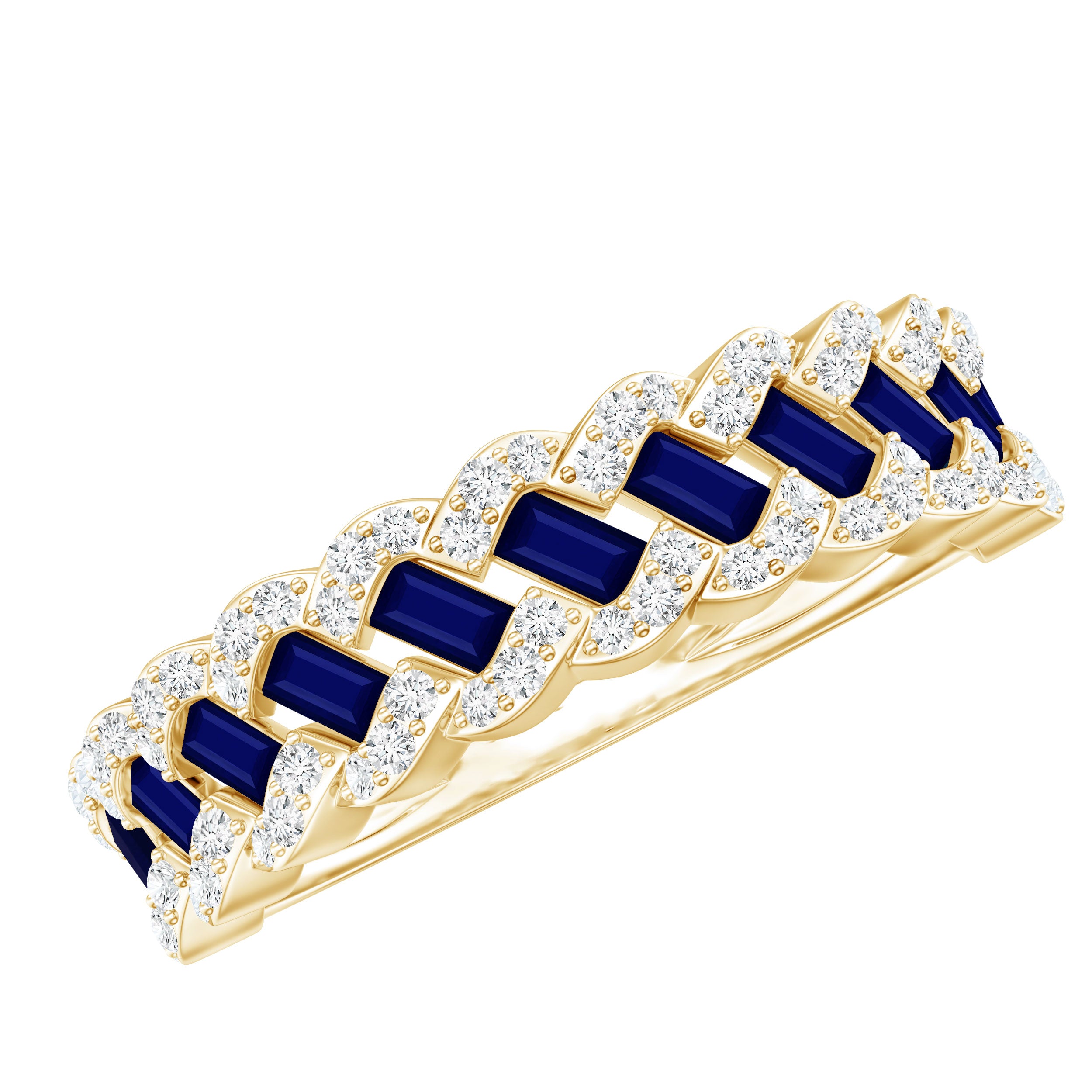 Natural Baguette Blue Sapphire Half Eternity Ring with Diamond AAA - Rosec Jewels