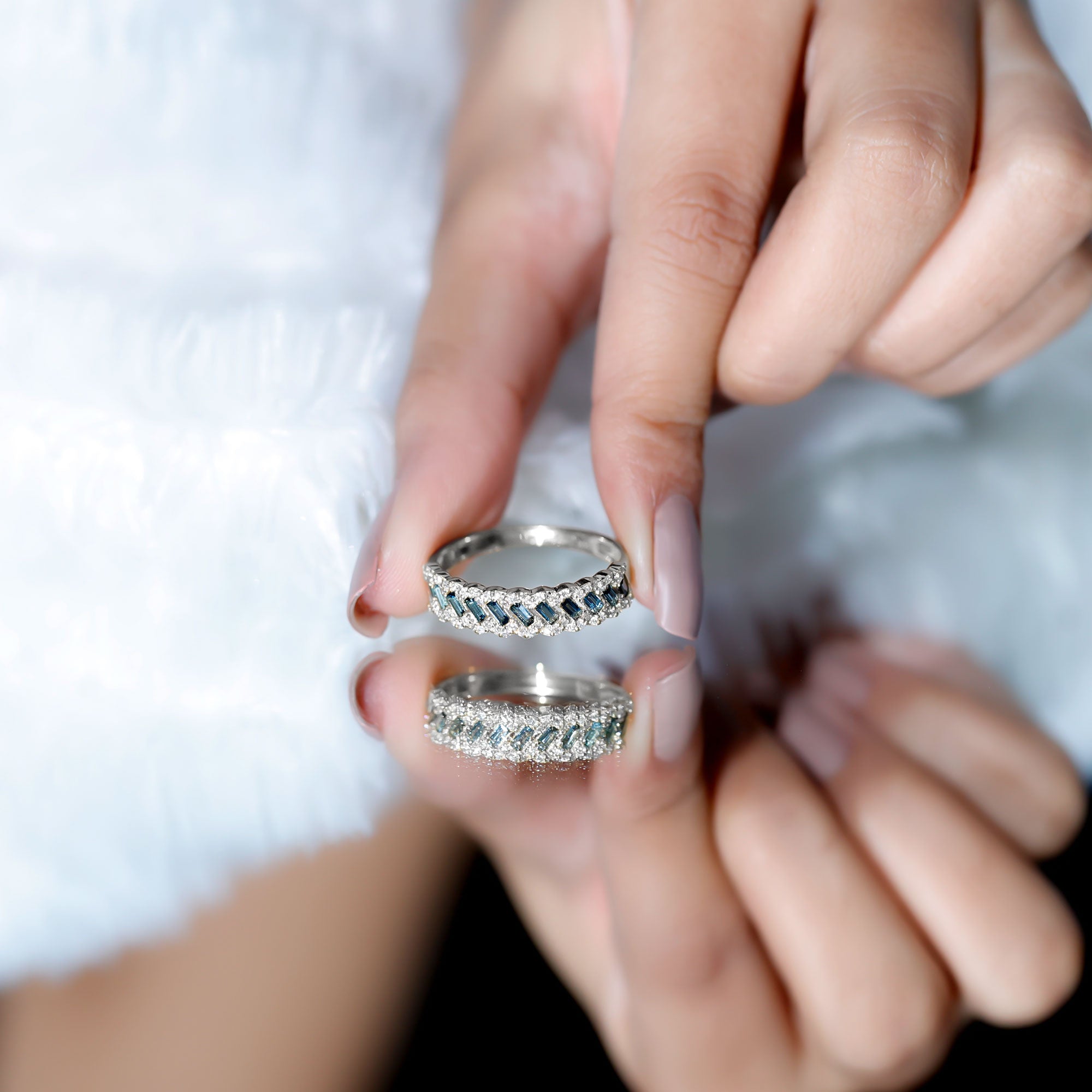 Real London Blue Topaz and Diamond Wedding Ring For Women AAA - Rosec Jewels