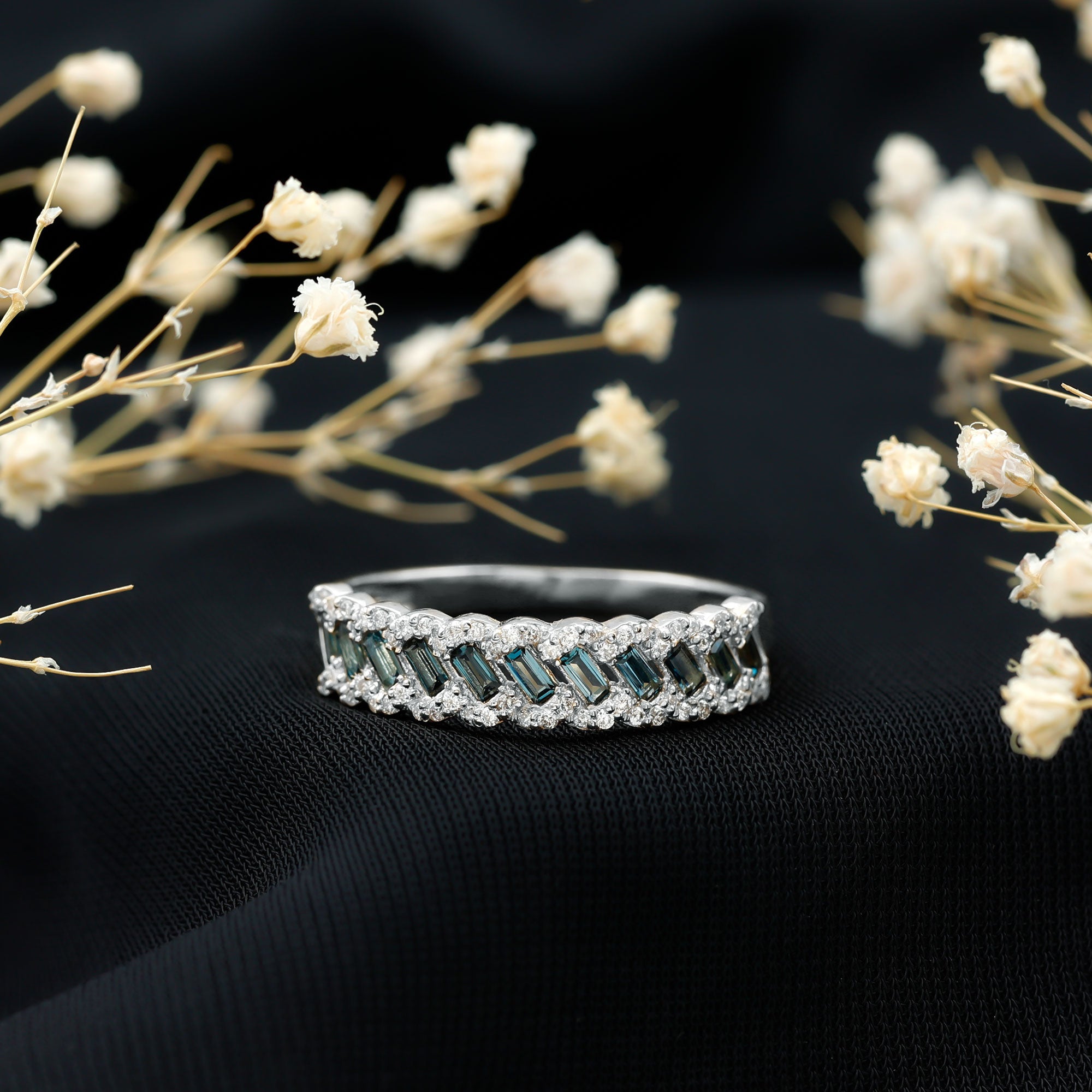 Real London Blue Topaz and Diamond Wedding Ring For Women AAA - Rosec Jewels
