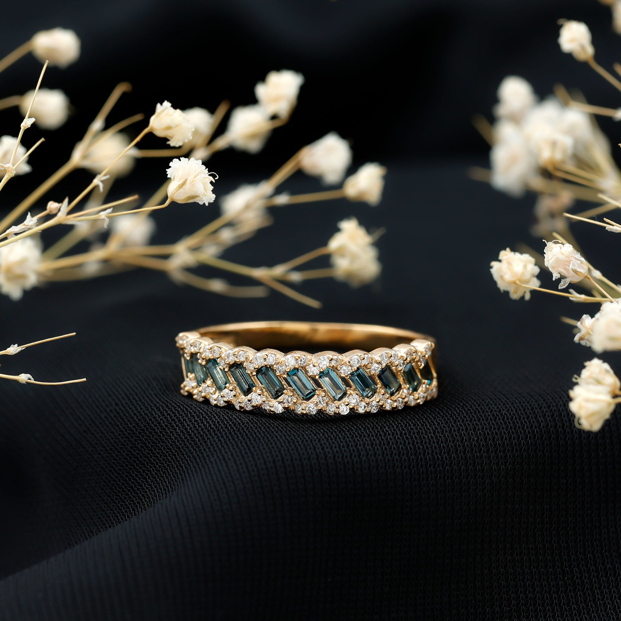 Real London Blue Topaz and Diamond Wedding Ring For Women AAA - Rosec Jewels