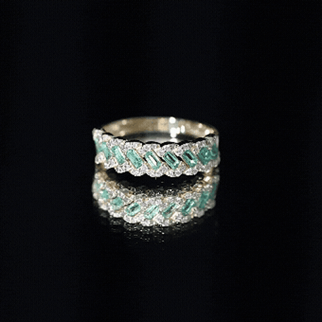 Baguette Emerald and Diamond Braided Half Eternity Band Ring AAA - Rosec Jewels