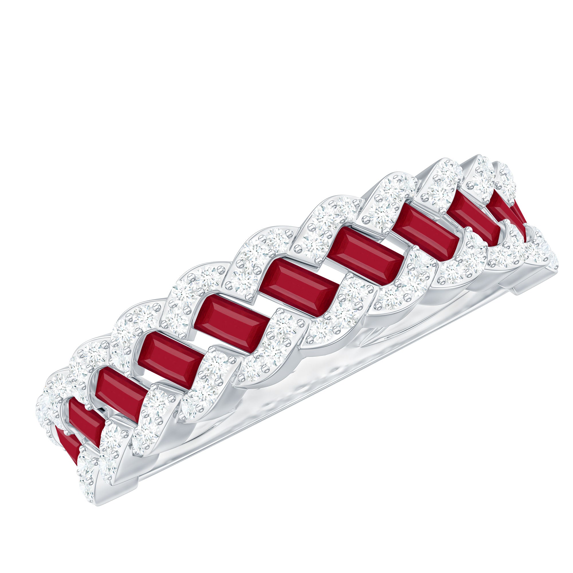 Braided Half Eternity Band Ring with Ruby and Diamond