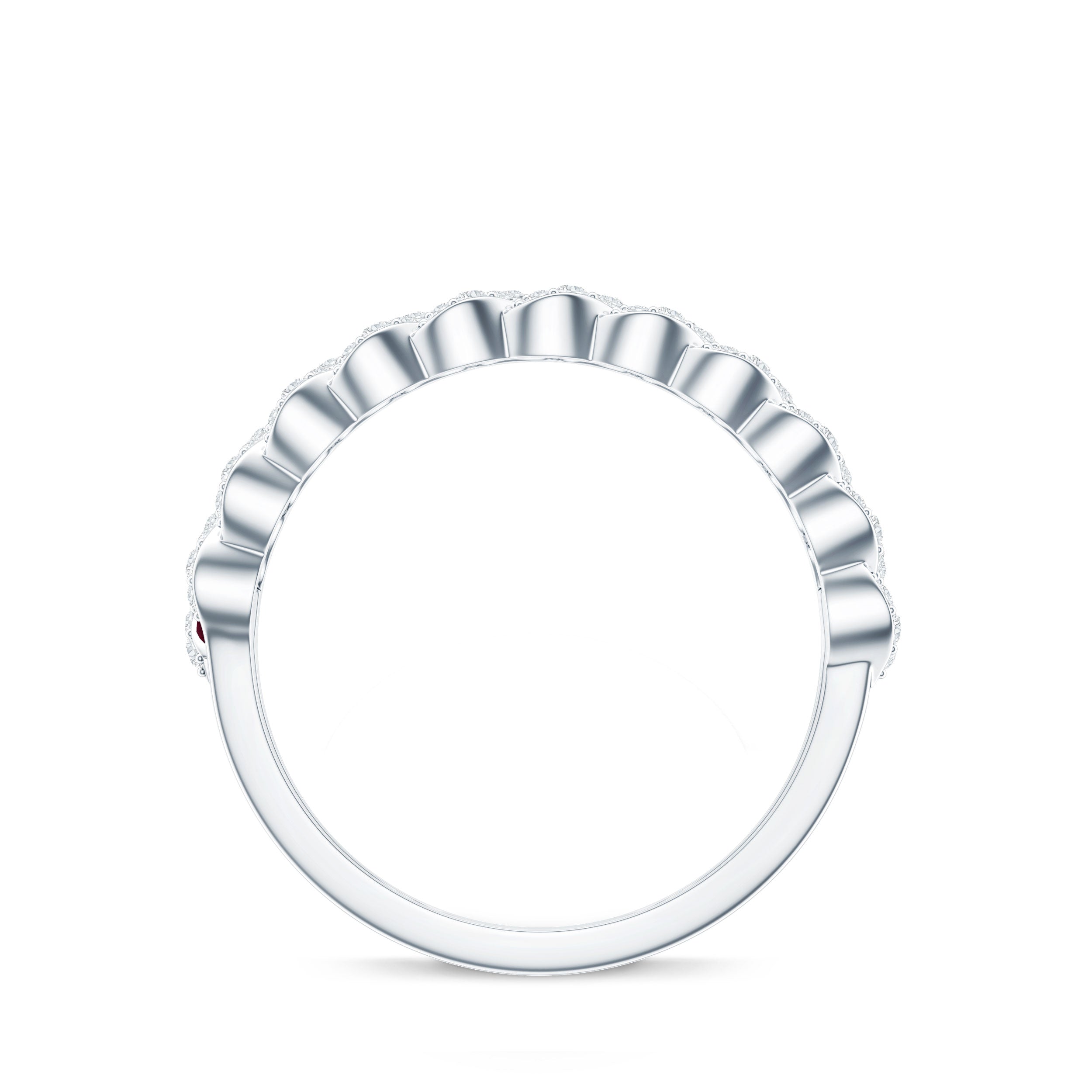 Rosec Jewels-Natural Baguette Ruby Half Eternity Band with Diamond