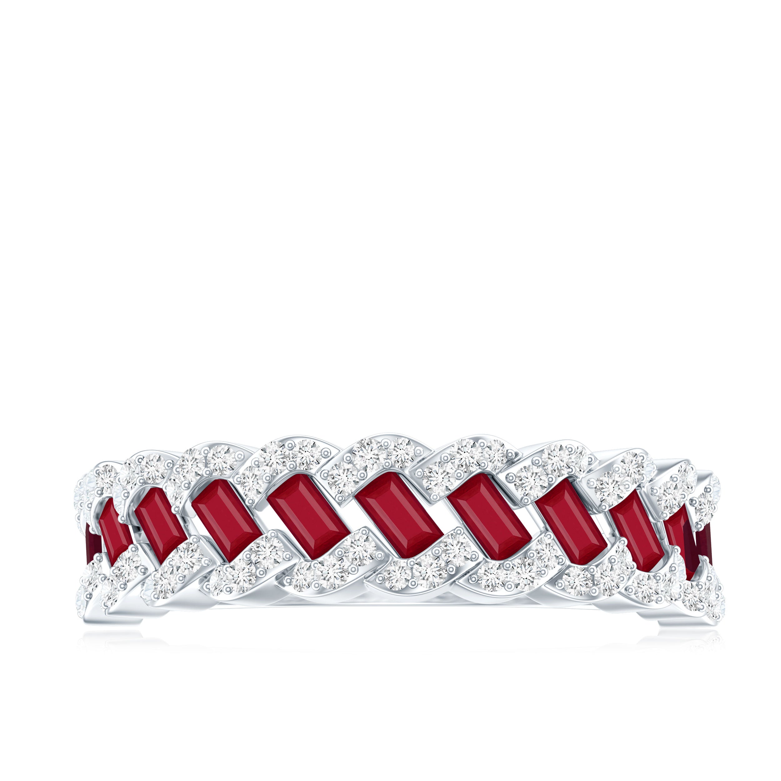 Rosec Jewels-Natural Baguette Ruby Half Eternity Band with Diamond