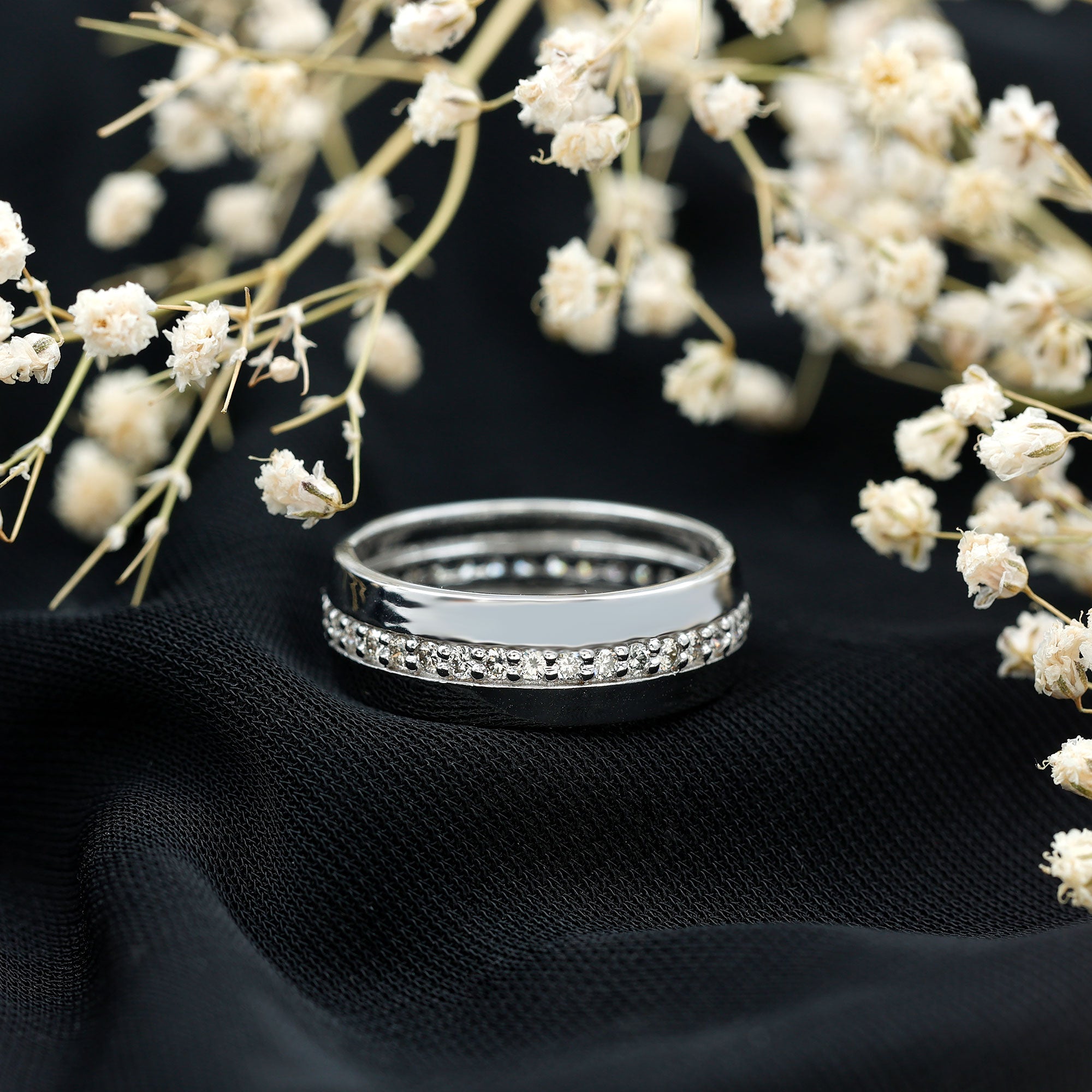 Certified Diamond Wide Wedding Band Ring Natural - ( HI-SI ) - Rosec Jewels