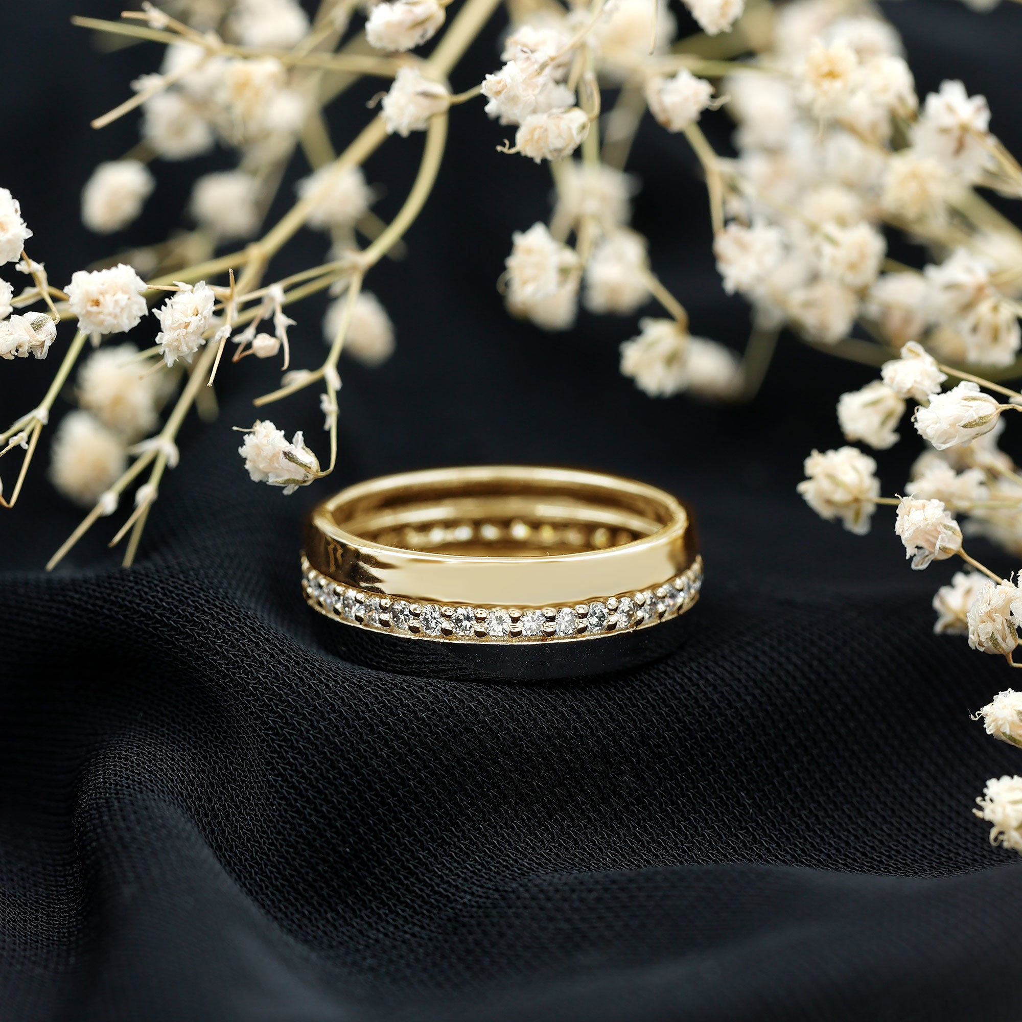 Certified Diamond Wide Wedding Band Ring Natural - ( HI-SI ) - Rosec Jewels
