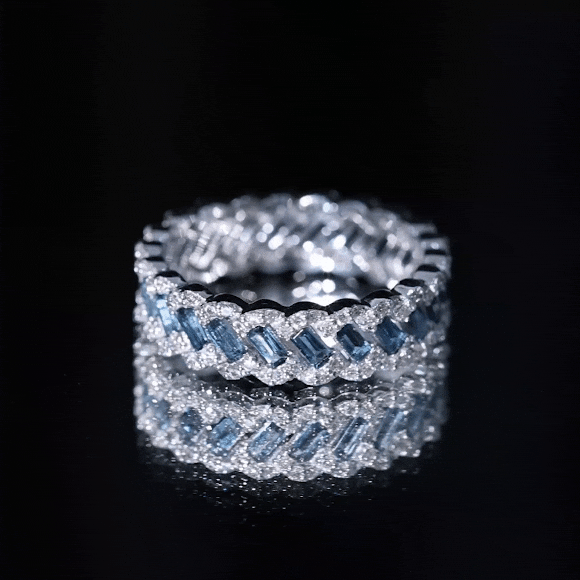Baguette London Blue Topaz Full Eternity Band with Diamond AAA - Rosec Jewels