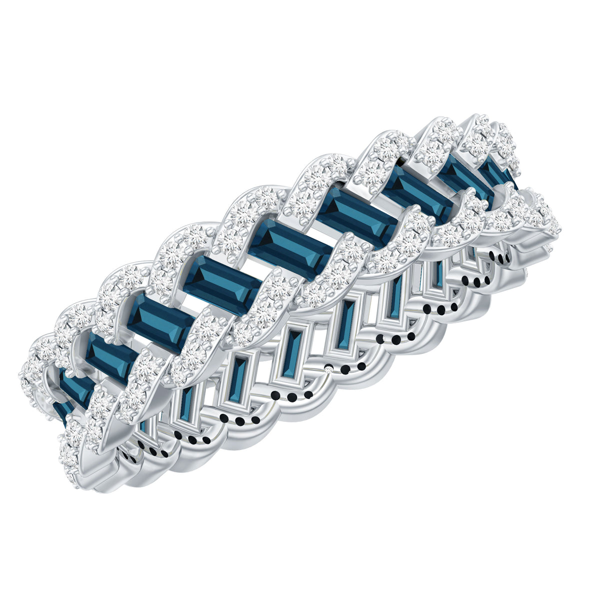 Baguette London Blue Topaz Full Eternity Band with Diamond AAA - Rosec Jewels
