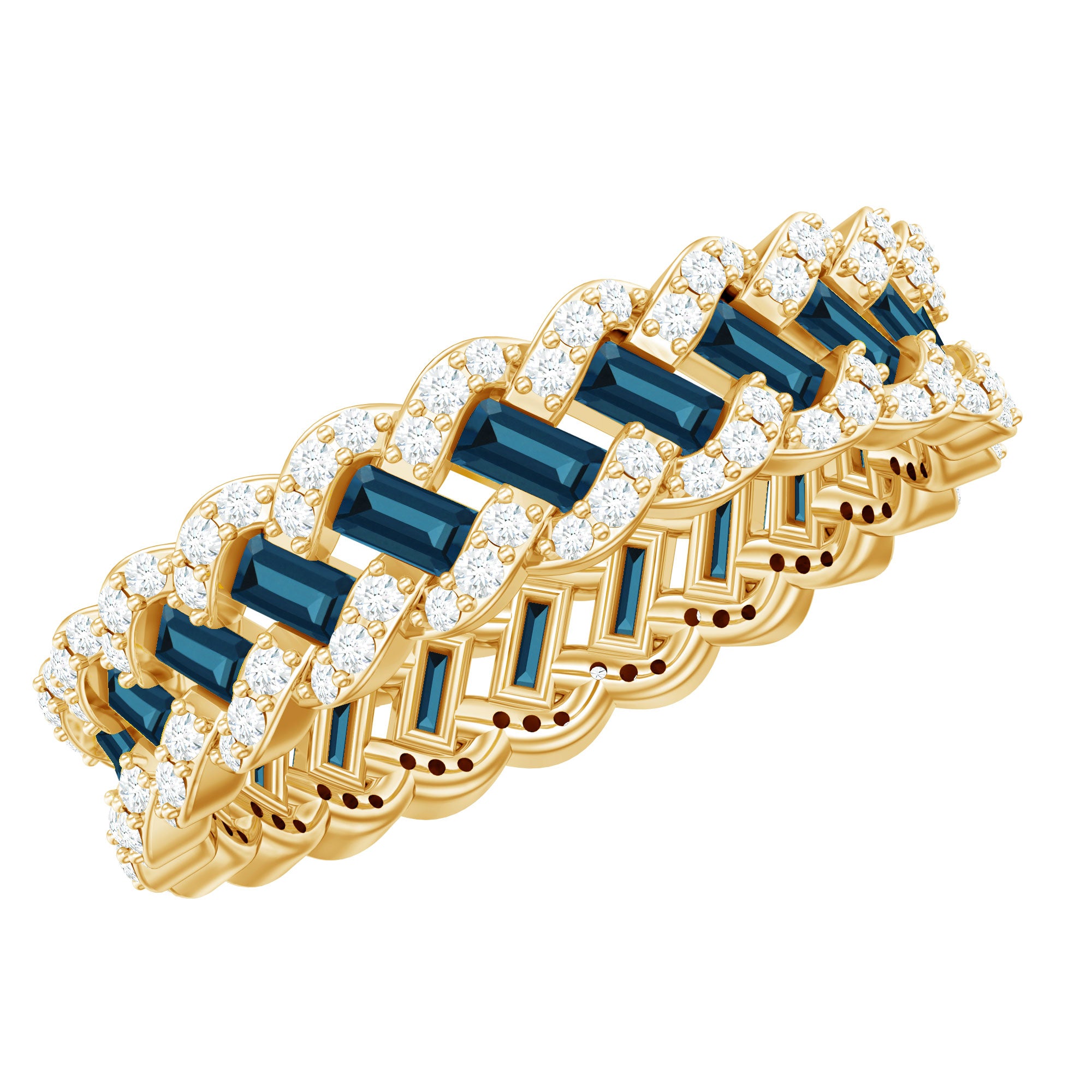 Baguette London Blue Topaz Full Eternity Band with Diamond AAA - Rosec Jewels