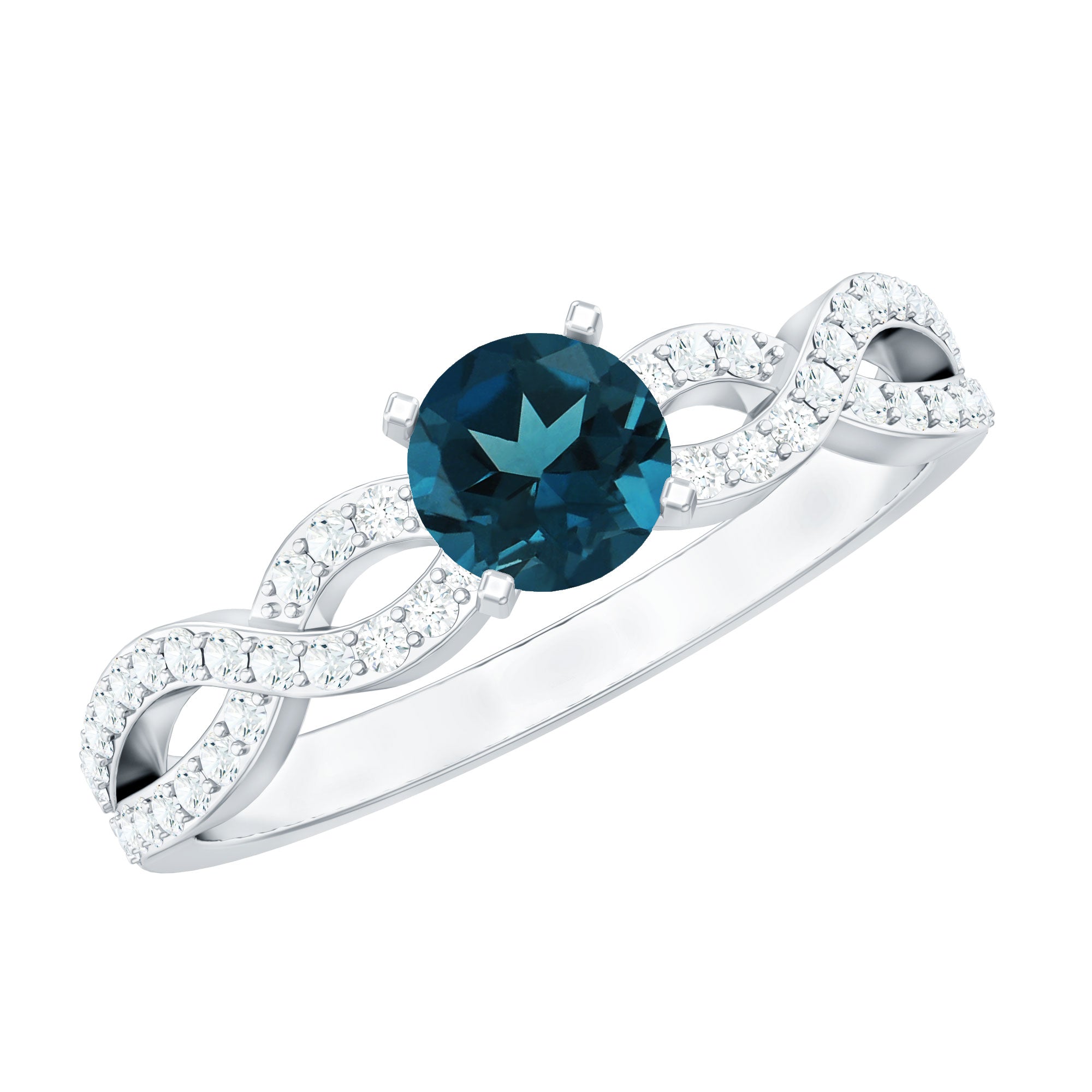 Round Blue Topaz Infinity Engagement Ring with Diamonds