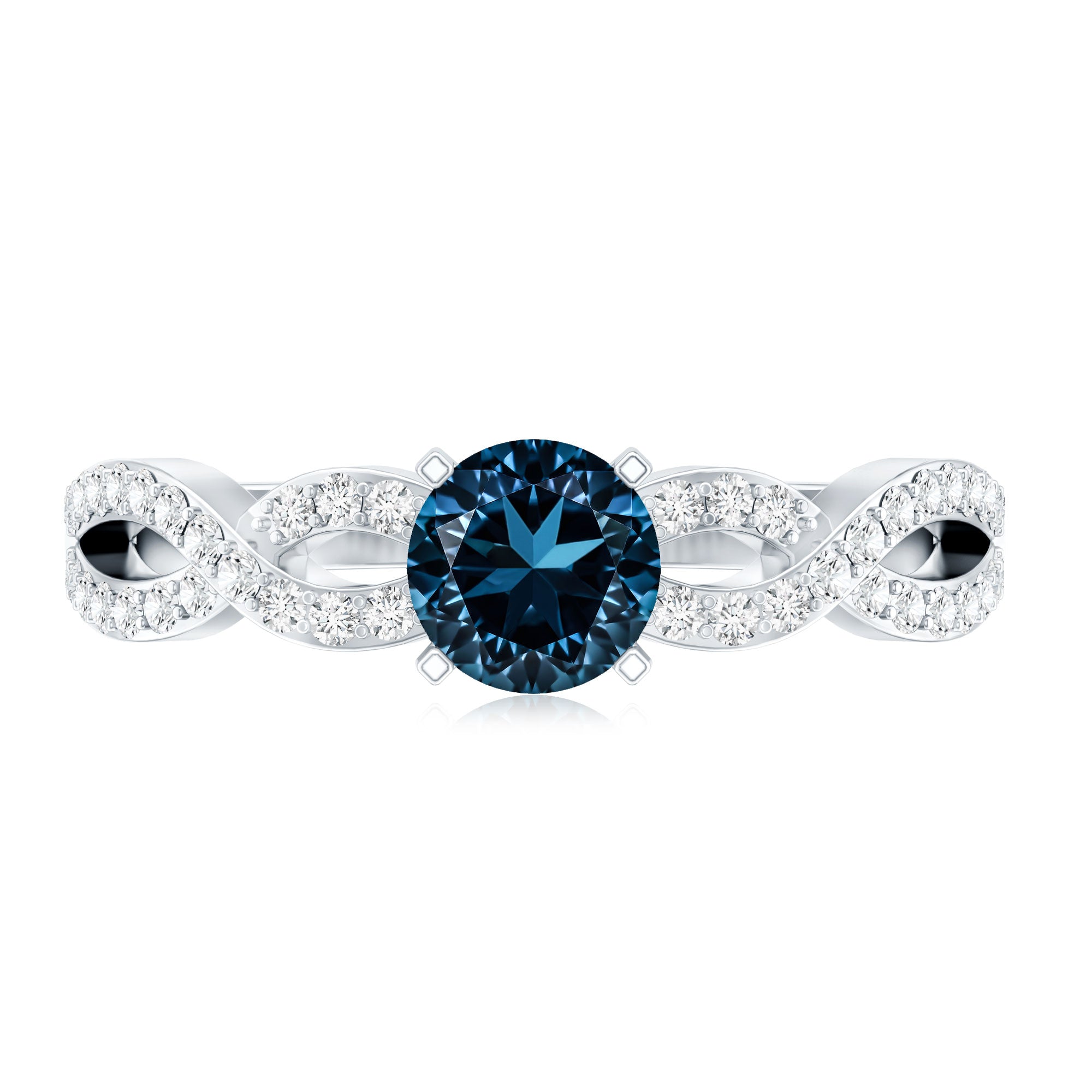 Round Blue Topaz Infinity Engagement Ring with Diamonds AAA - Rosec Jewels